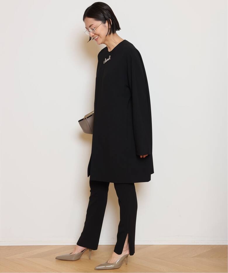 ドゥーズィエムクラス ロングコート ノーカラー ウール ブラック 36 美 