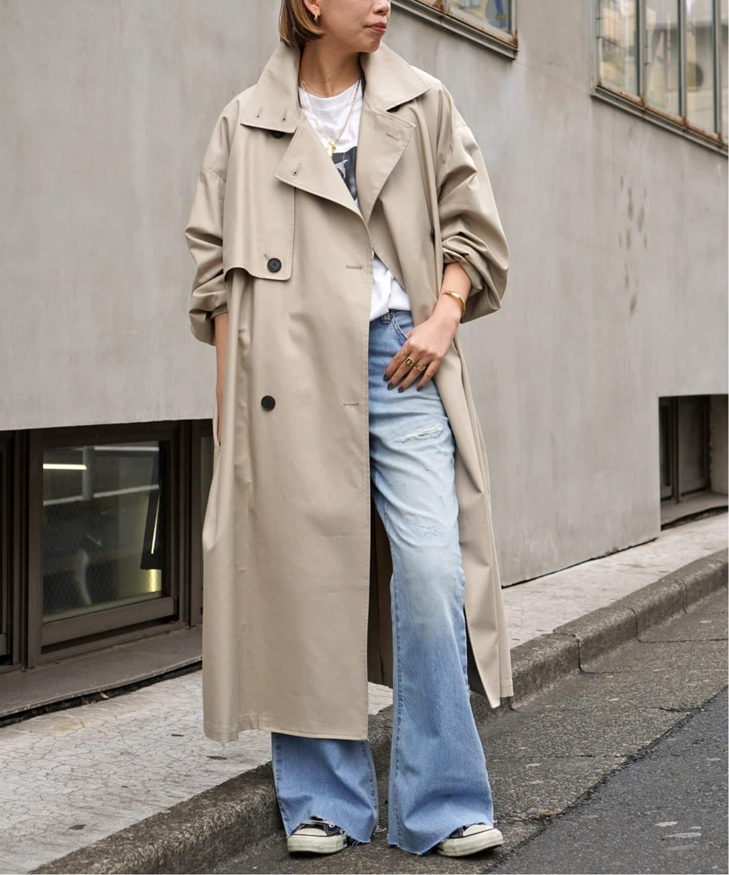 UMARMUNG/ウンマームン】CONVERTIBLE COLLAR OVERSIZED TRENCH COAT