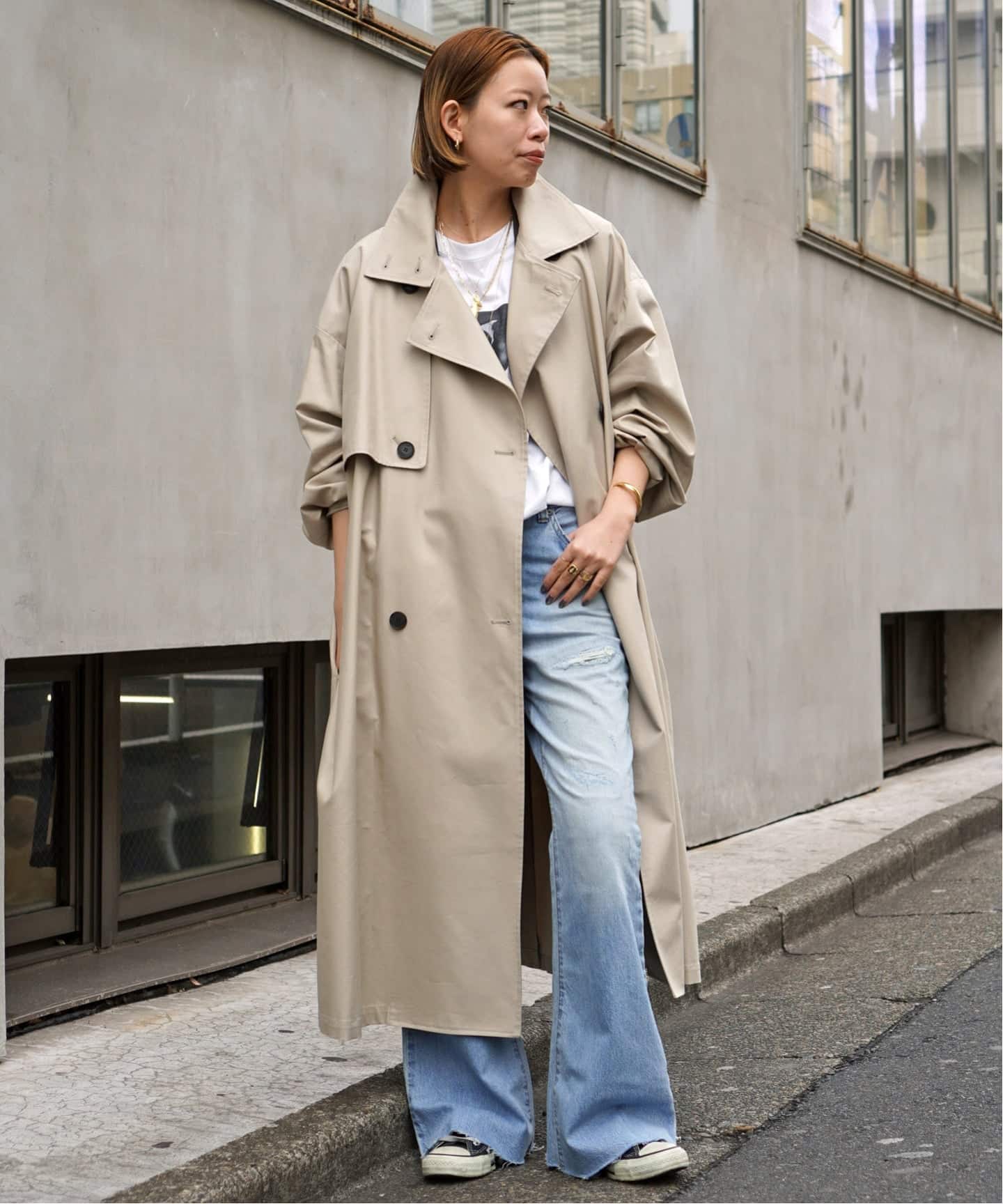 UMARMUNG/ウンマームン】CONVERTIBLE COLLAR OVERSIZED TRENCH COAT