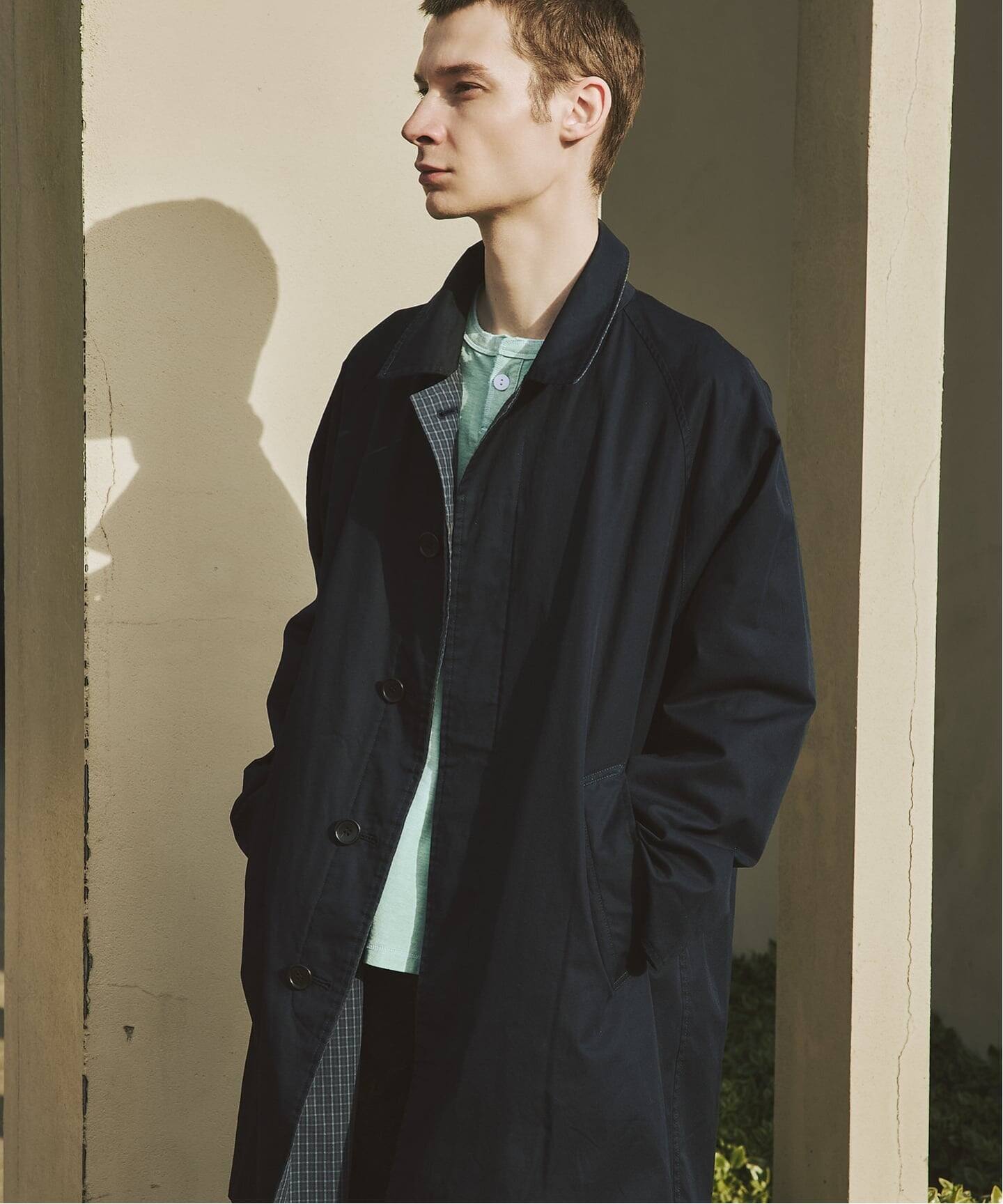 チェック リバーシブル ステンカラー コート（ステンカラーコート