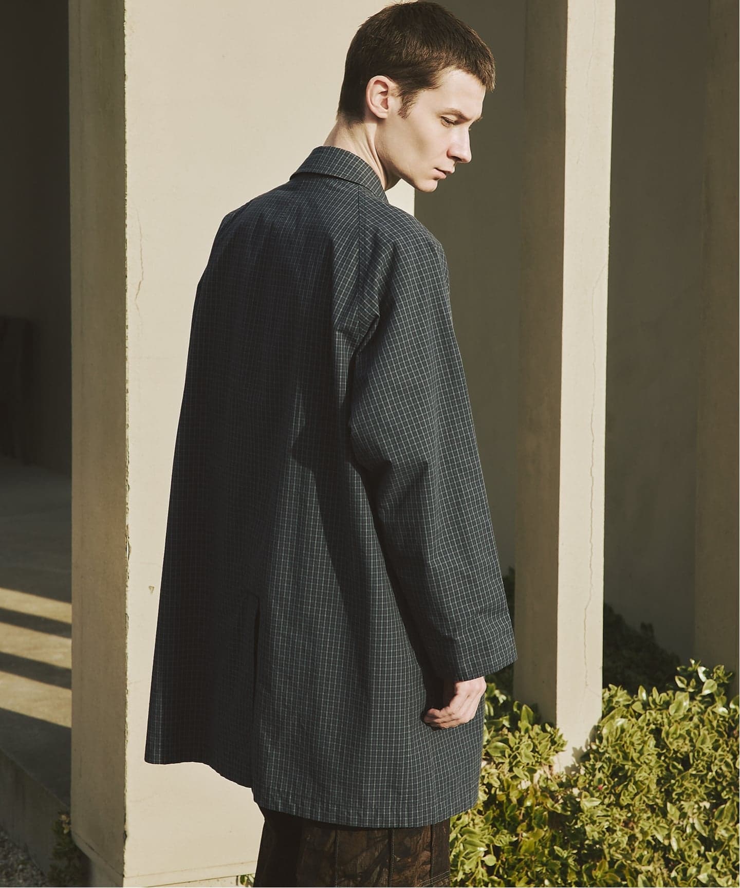 チェック リバーシブル ステンカラー コート（ステンカラーコート