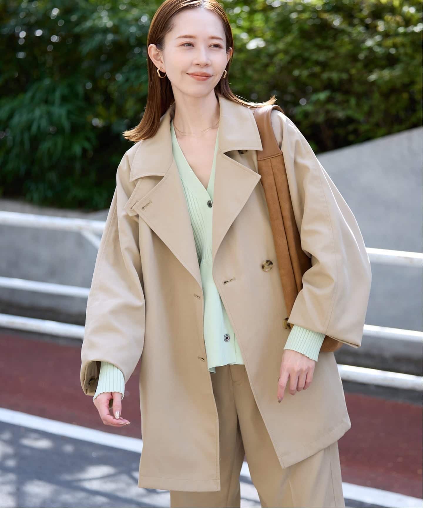 セットアップ対応可》撥水ミドルトレンチコート（トレンチコート