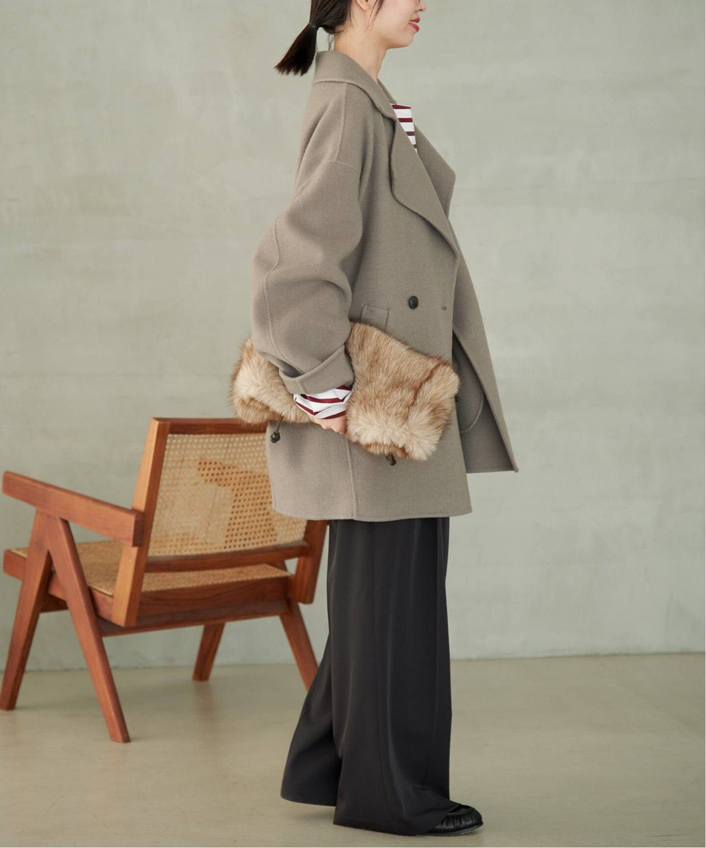 シリーズあり/追加予約》souple wool ダブルフェイスミドルコート