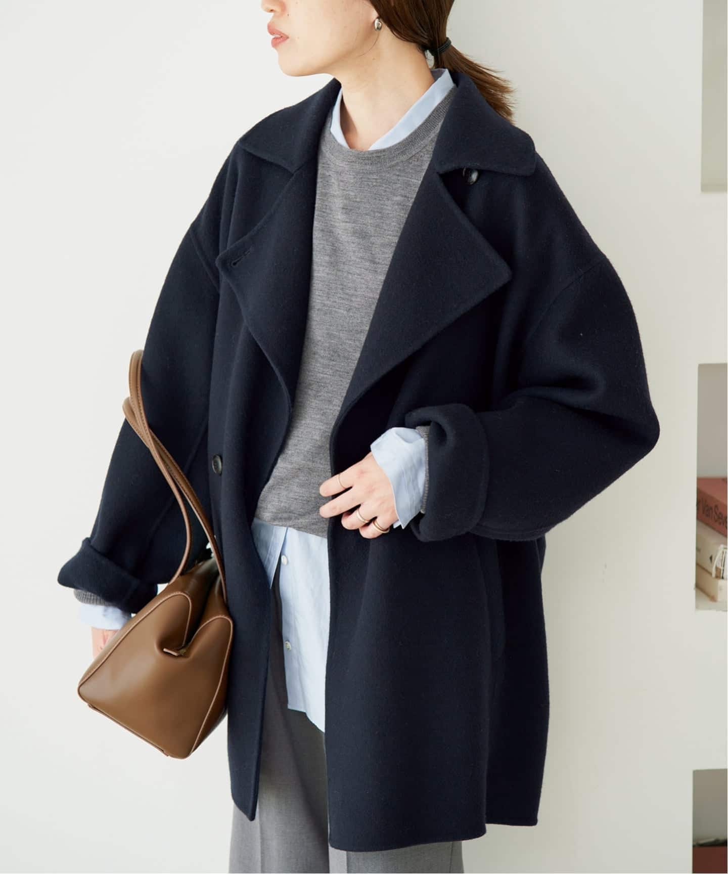 シリーズあり/追加予約》souple wool ダブルフェイスミドルコート