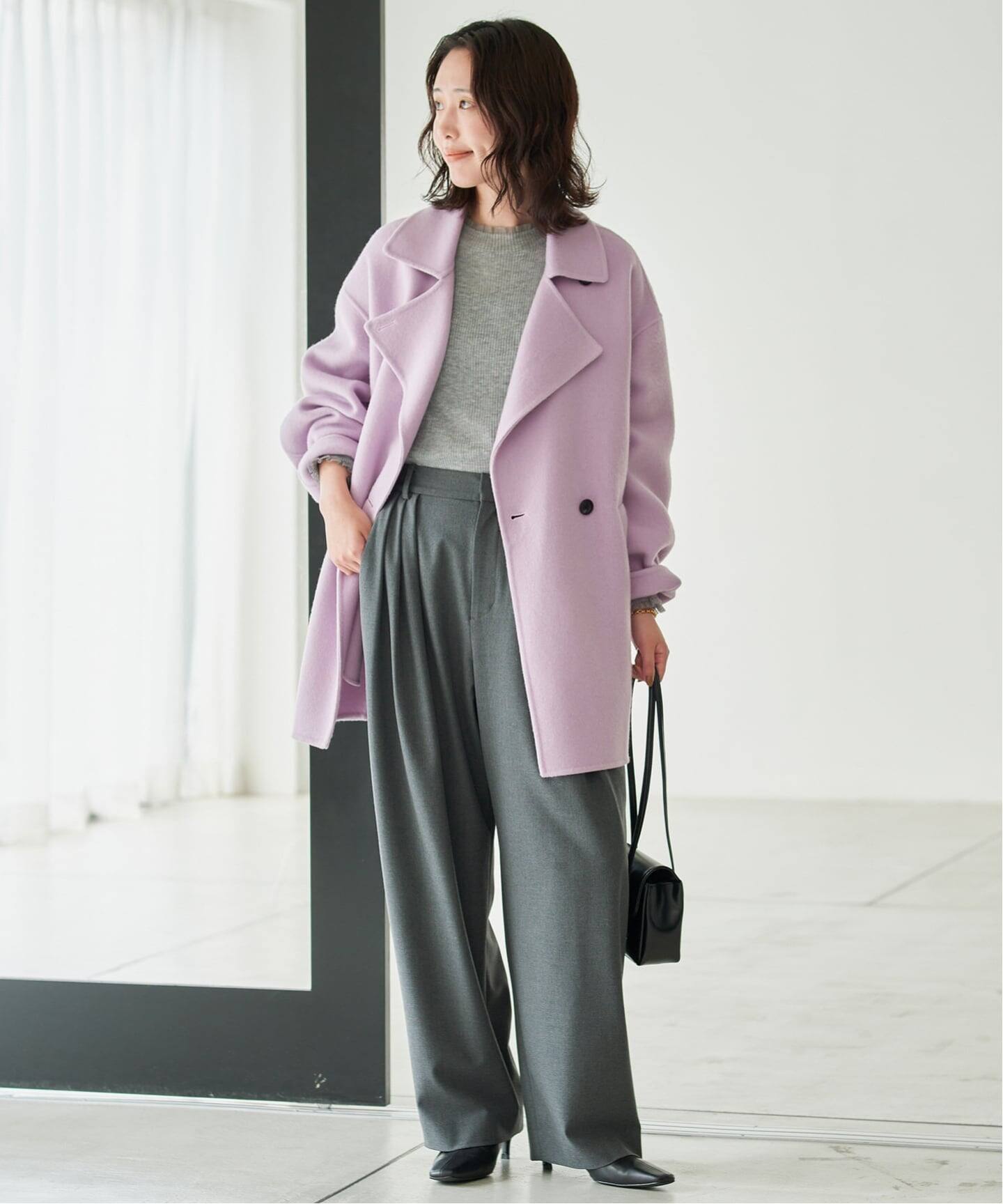 theory luxe 薄紫 ダブルボタン コート シリーズあり/追加予約》souple wool ダブルフェイスミドルコート