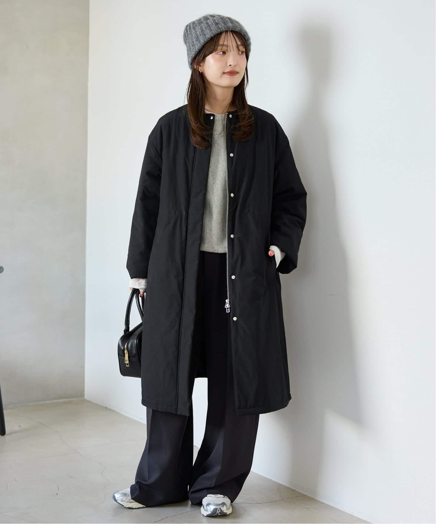 WEB限定/追加予約》中綿ストール付きノーカラーコート（中綿