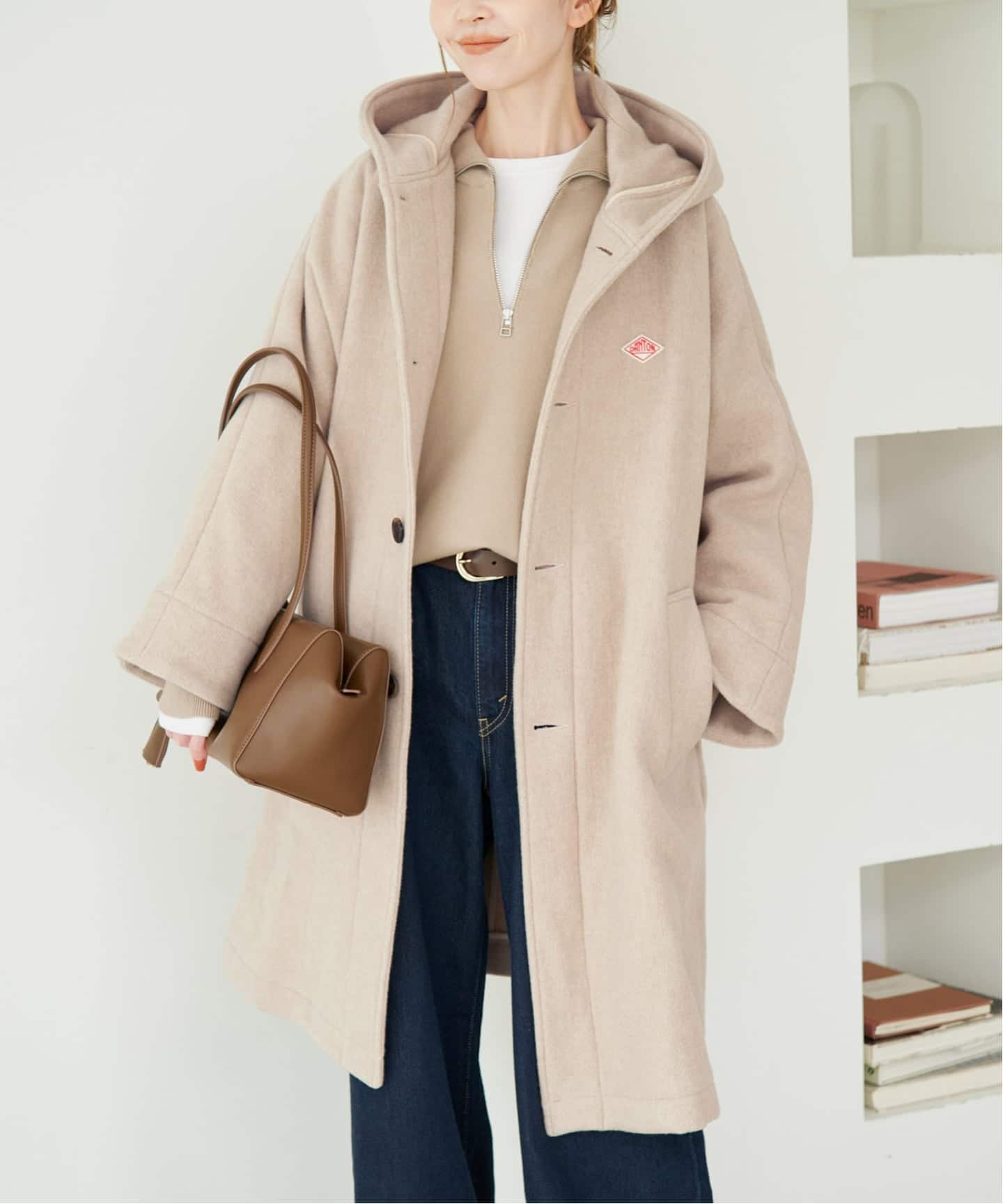 【DANTON 】フード付きベージュコート 36　美品　ポリエステル100% 予約》DANTON/ダントン HOODED LONG COAT DT-A0708（フードコート