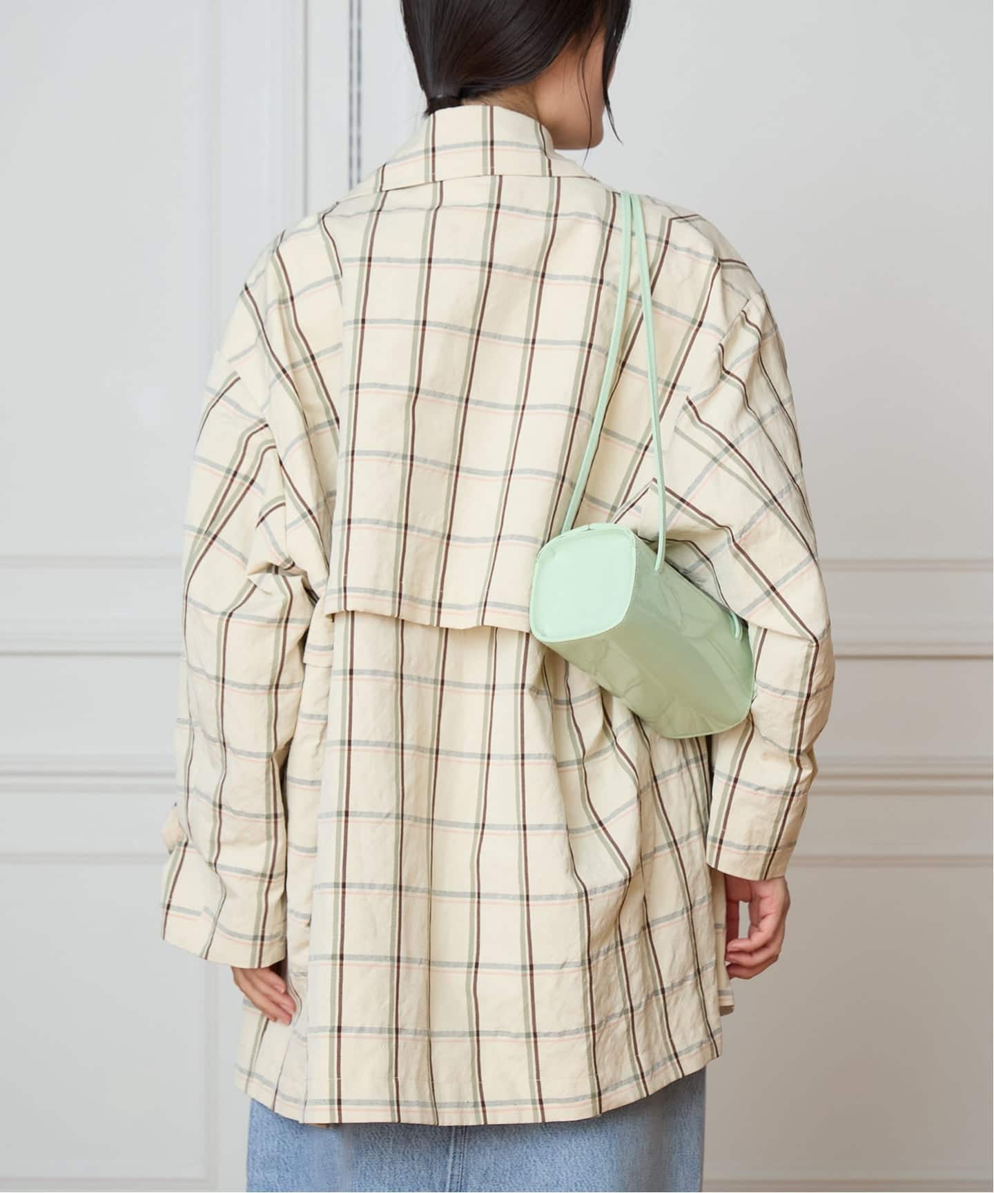 IENA LA BOUCLE P/Lチェックステンカラーハーフコート（ステンカラー