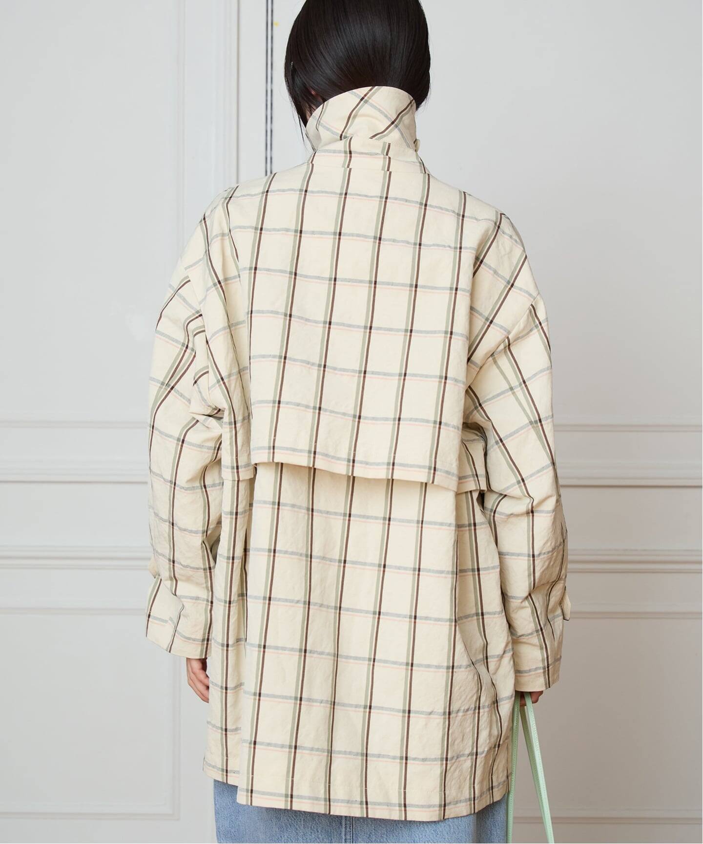 IENA LA BOUCLE P/Lチェックステンカラーハーフコート（ステンカラー