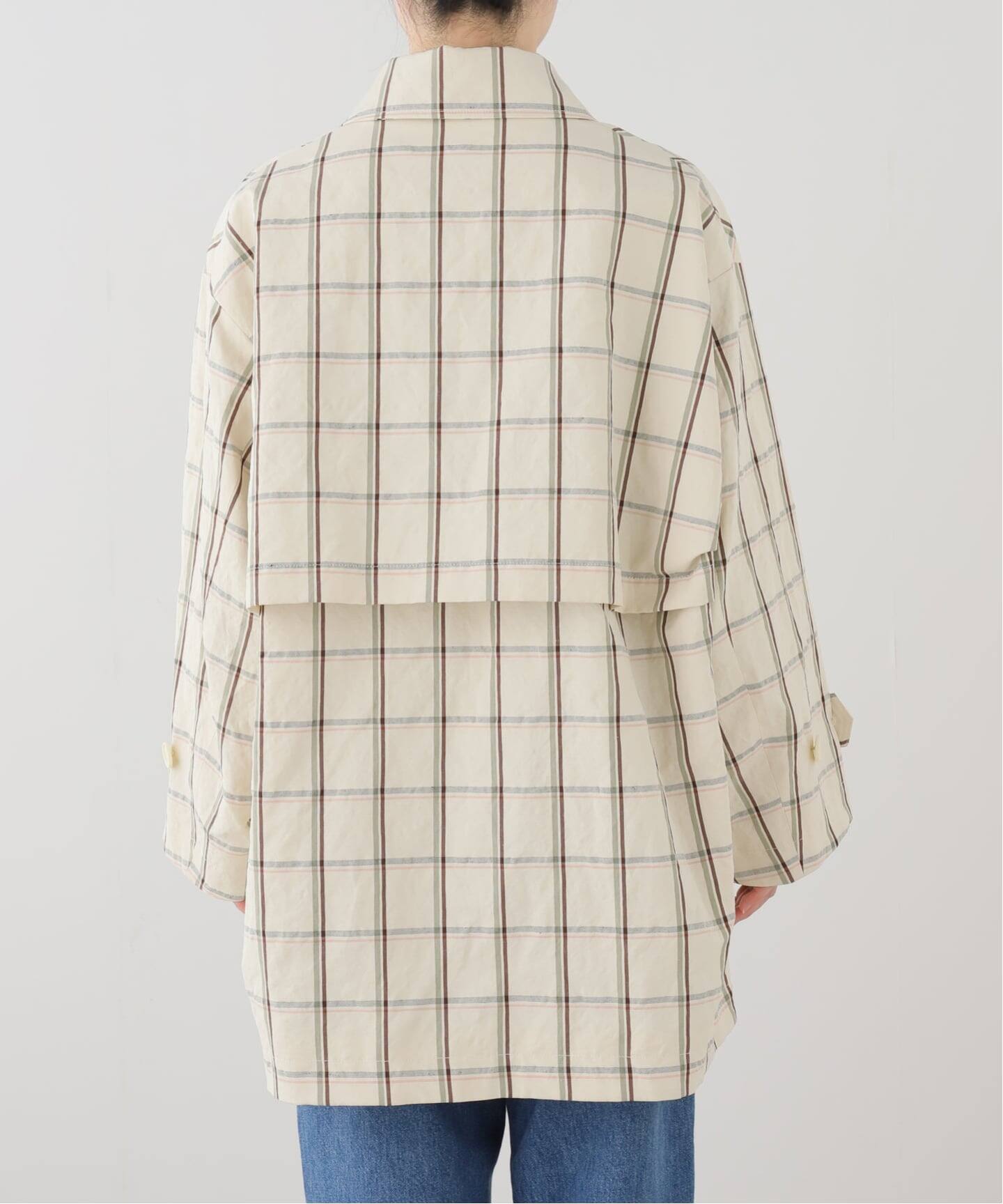 IENA LA BOUCLE P/Lチェックステンカラーハーフコート（ステンカラー