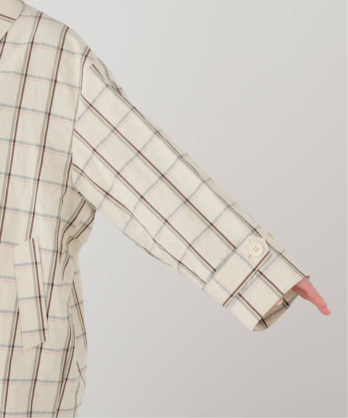 IENA LA BOUCLE P/Lチェックステンカラーハーフコート（ステンカラー