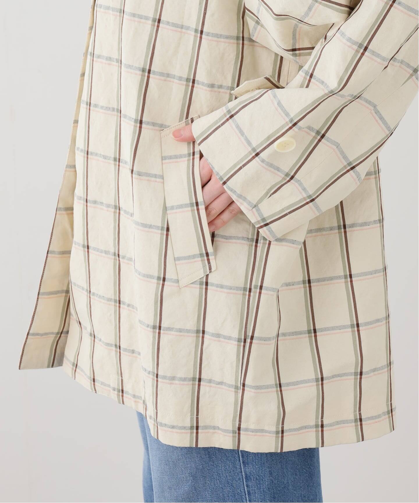 IENA LA BOUCLE P/Lチェックステンカラーハーフコート（ステンカラー