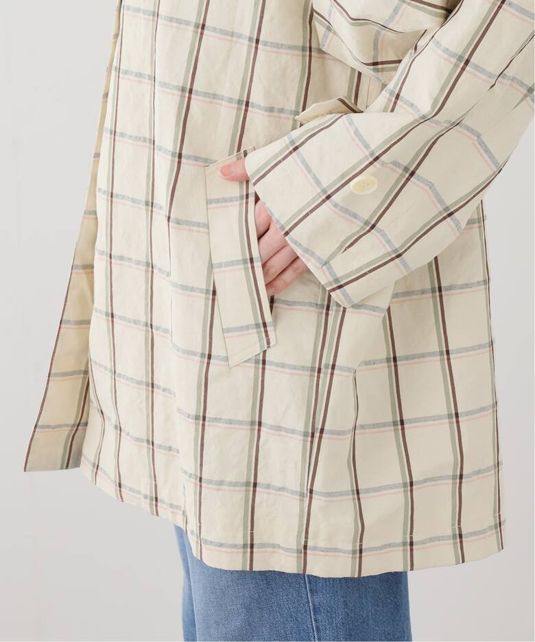 IENA LA BOUCLE P/Lチェックステンカラーハーフコート（ステンカラー 