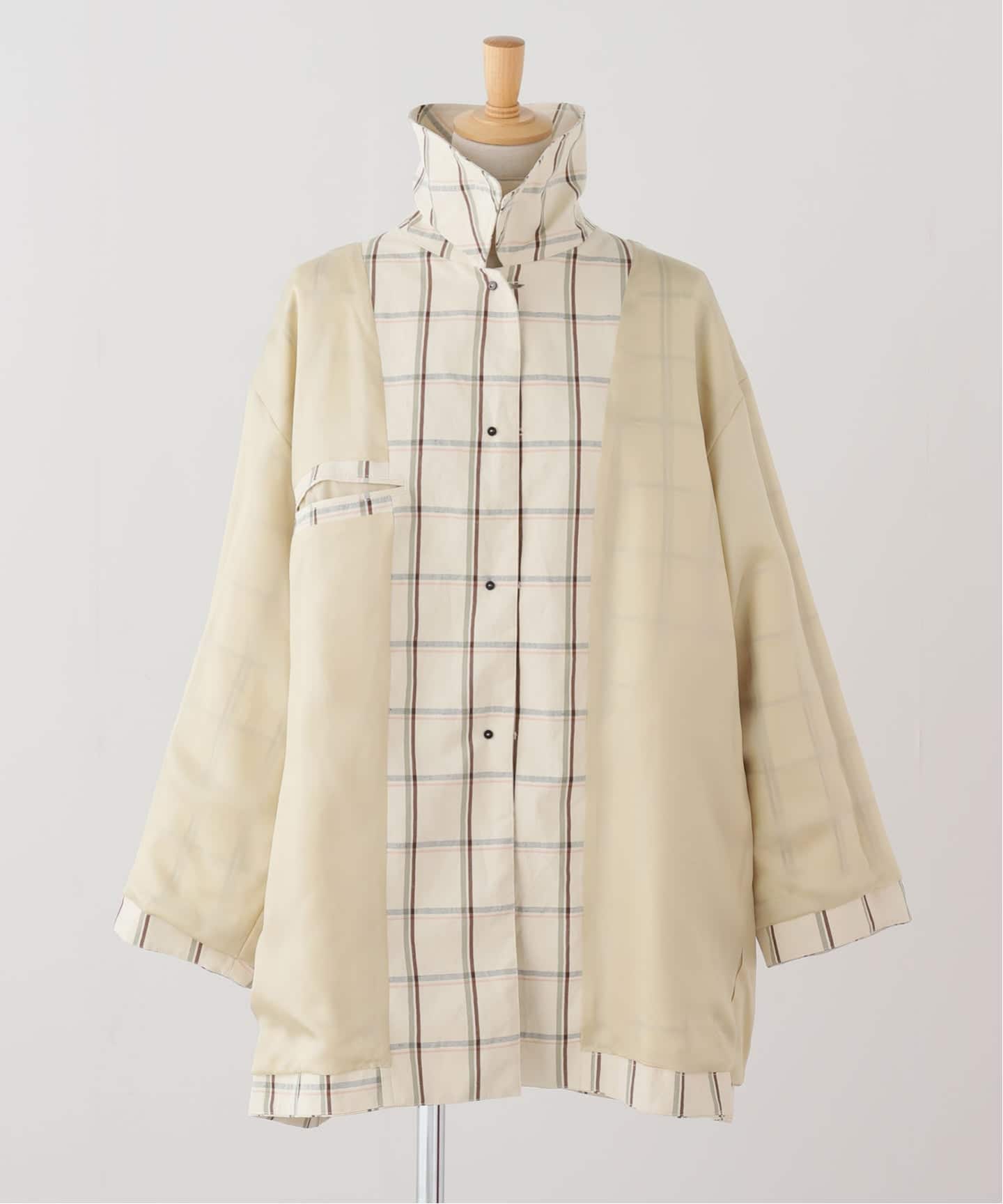 IENA LA BOUCLE P/Lチェックステンカラーハーフコート（ステンカラー