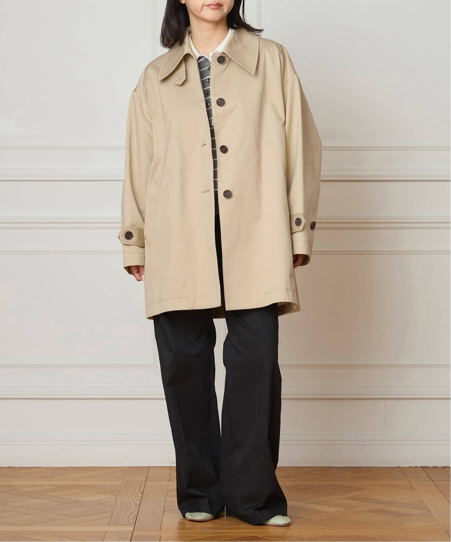 IENA LA BOUCLE コットンギャバジンステンカラーハーフコート（ステン