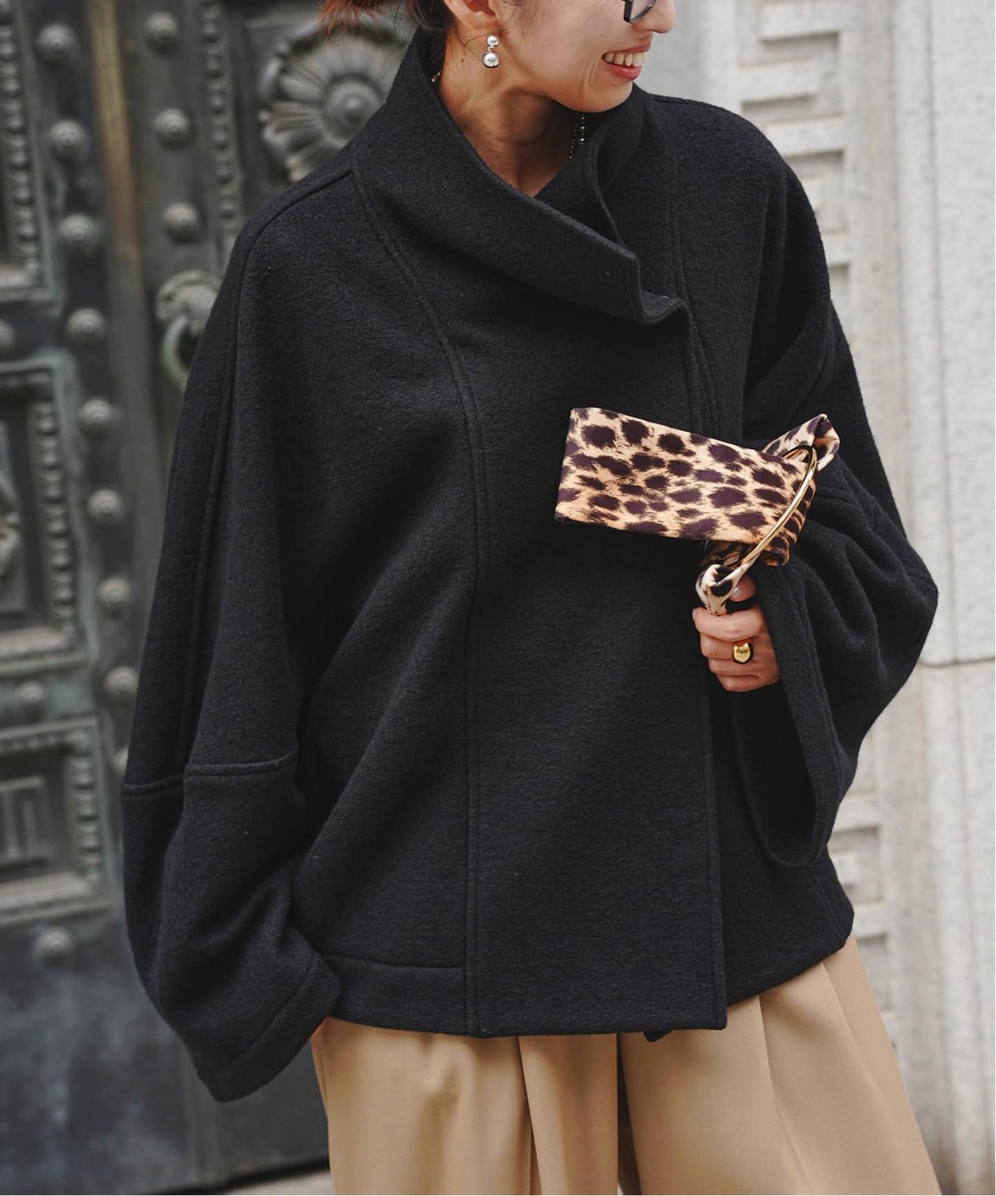 予約》Room no.8 BLACK ルームエイト ブラック Boucle Hi/N Short Coat