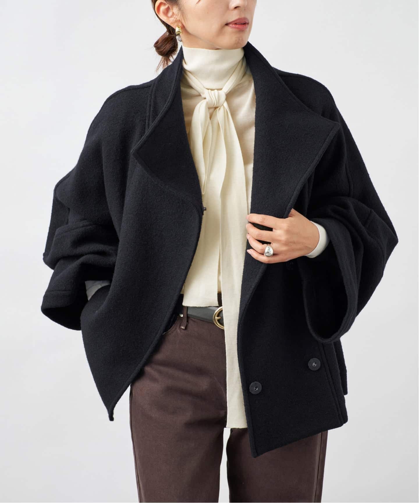予約》Room no.8 BLACK ルームエイト ブラック Boucle Hi/N Short Coat
