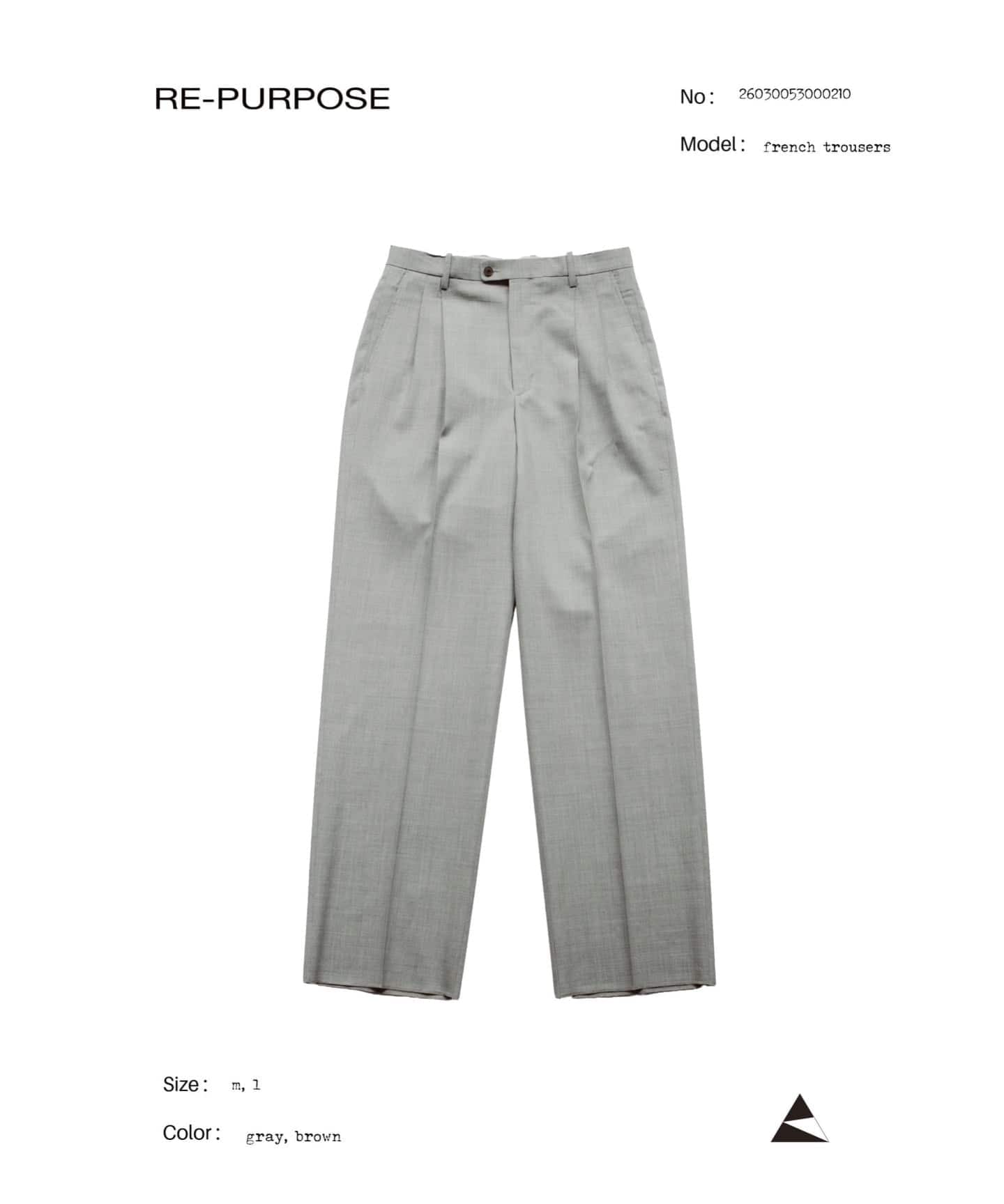 RE-PURPOSE / リパーパス】 french trousers:パンツ（スラックス）｜L