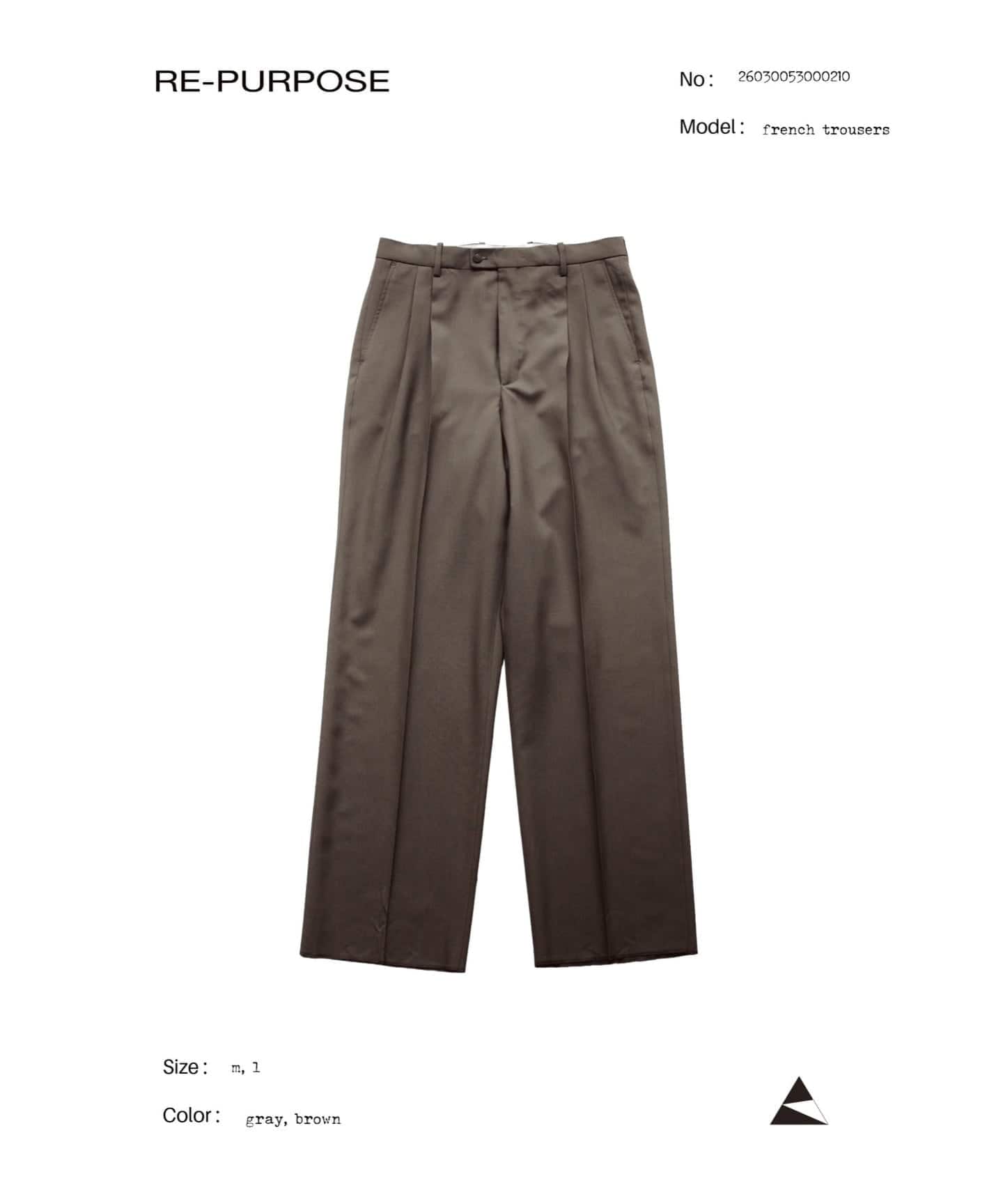 RE-PURPOSE / リパーパス】 french trousers:パンツ（スラックス）｜L