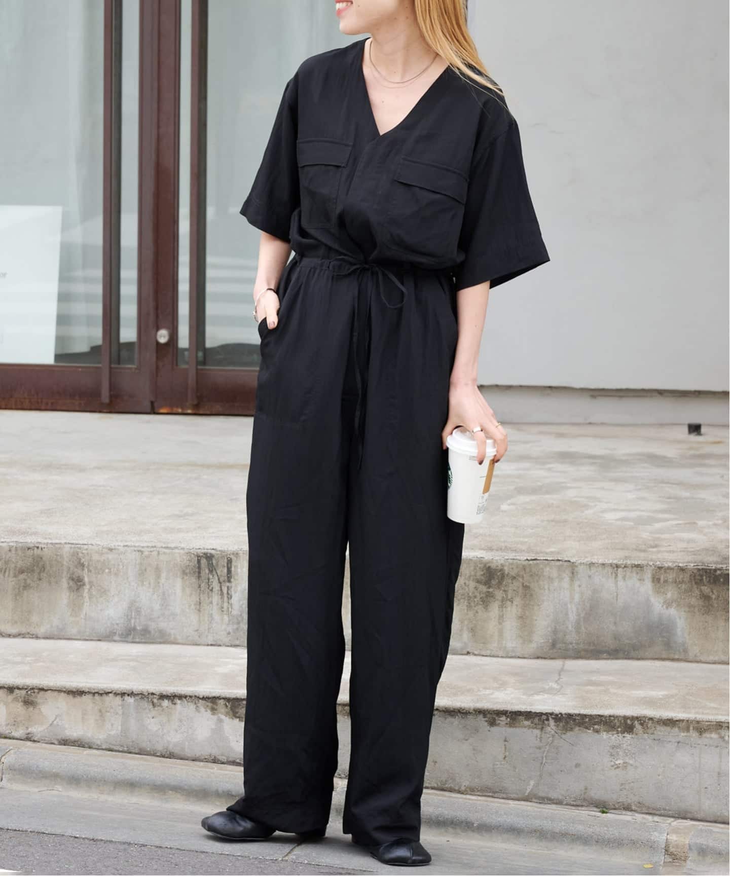 ≪予約≫ダブルポケットVネックオールインワン（つなぎ