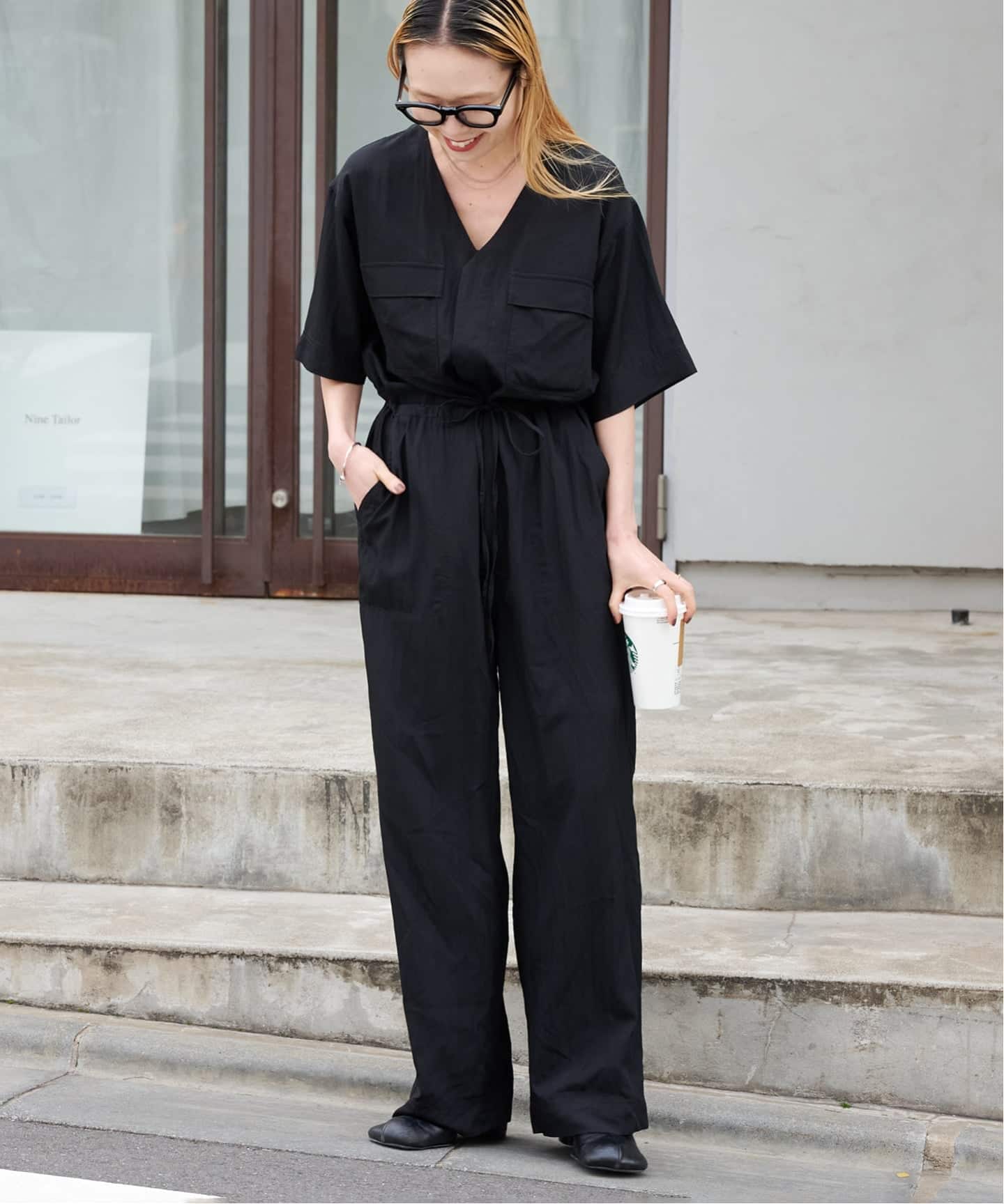 ≪予約≫ダブルポケットVネックオールインワン（つなぎ