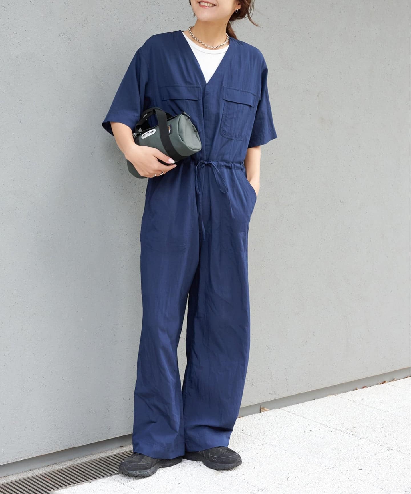 ≪予約≫ダブルポケットVネックオールインワン（つなぎ