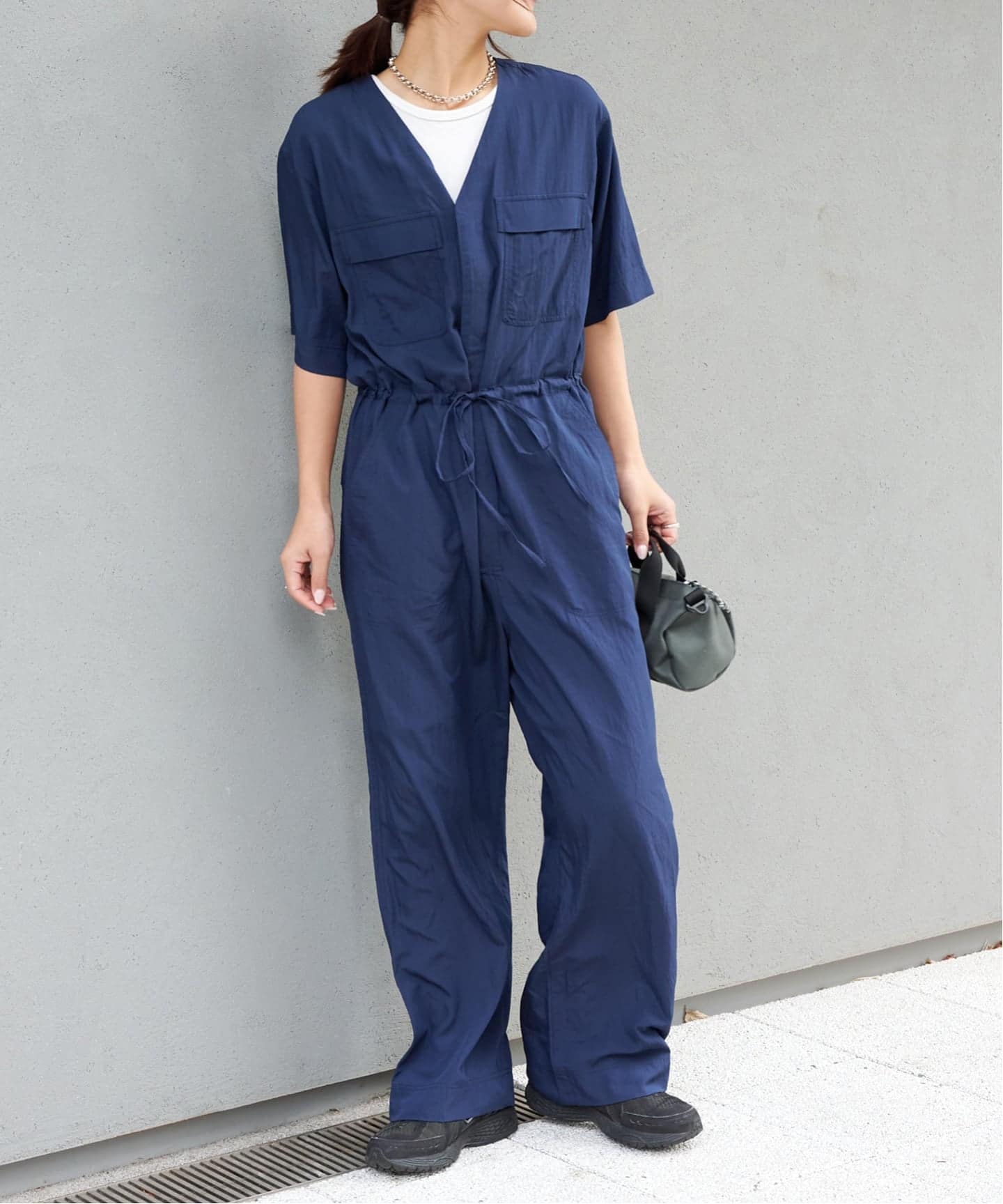 ≪予約≫ダブルポケットVネックオールインワン（つなぎ