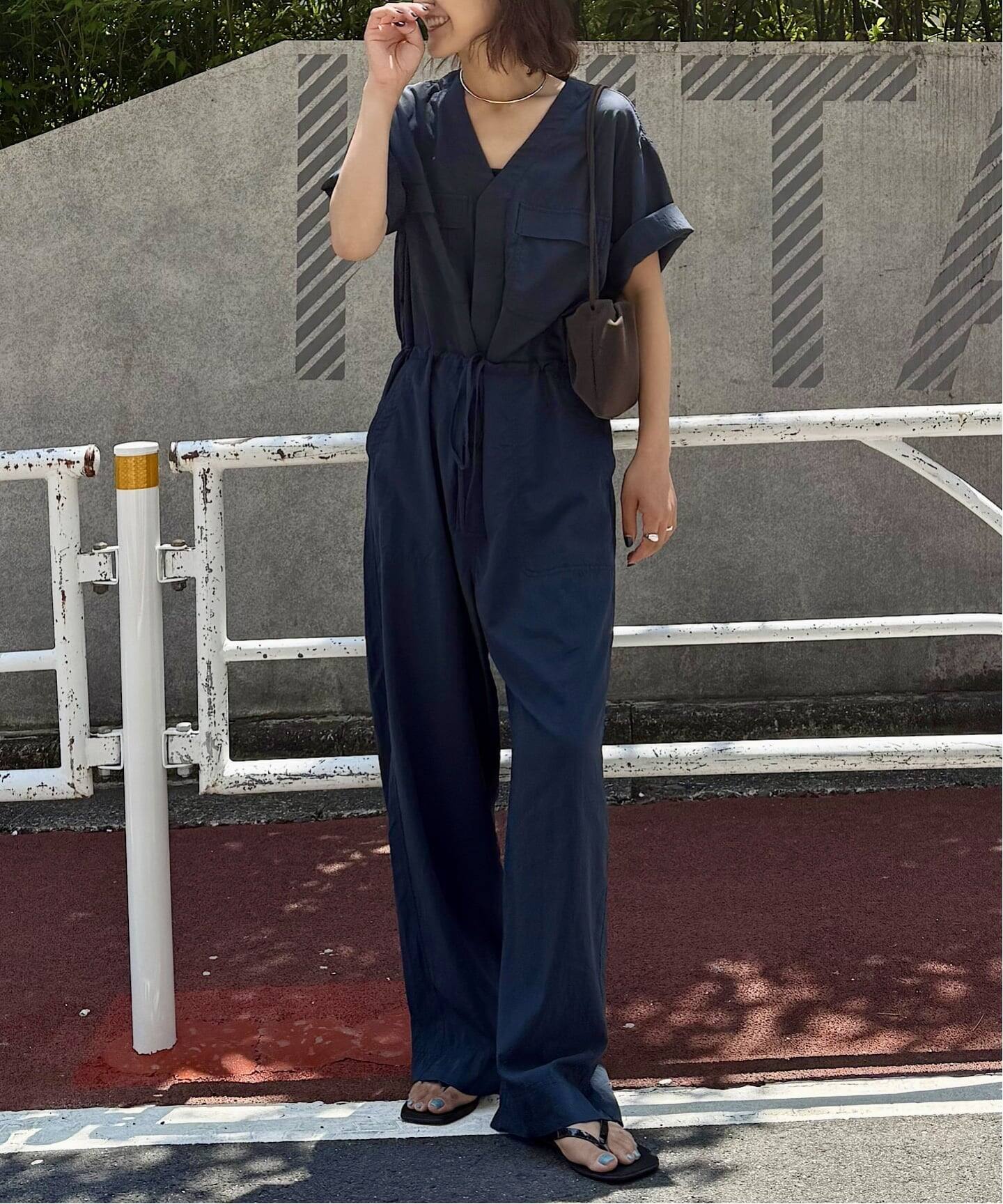 ≪予約≫ダブルポケットVネックオールインワン（つなぎ