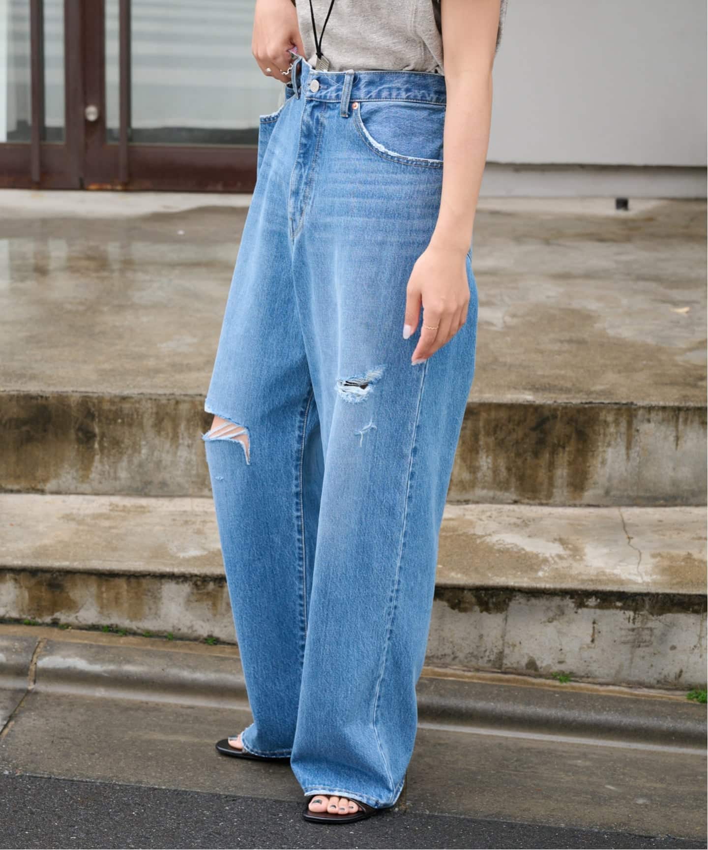 ULTデニムハイライズルーズスラッシュ5PKT（デニムパンツ・ジーンズ