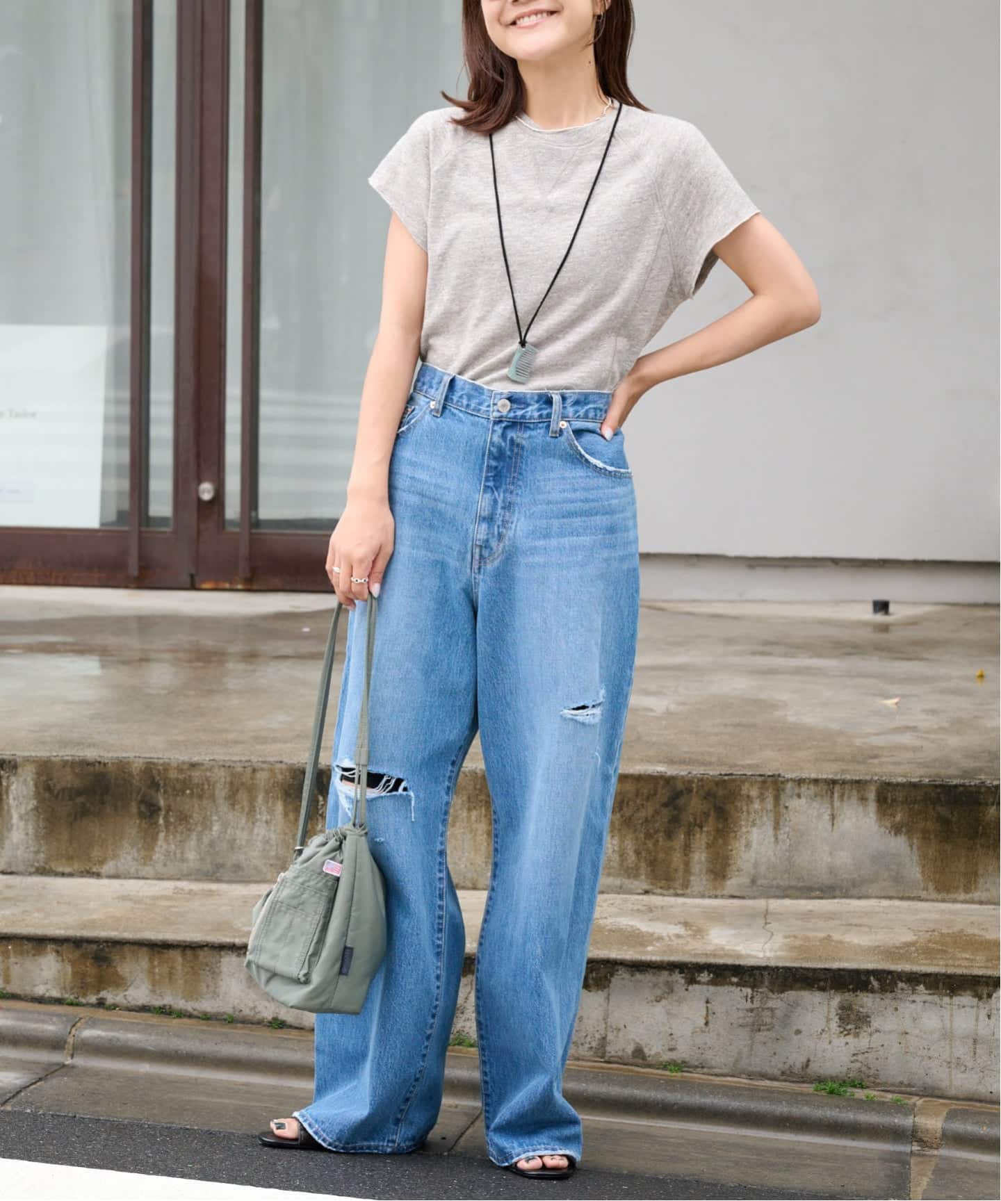 ≪予約≫ULTデニムハイライズルーズスラッシュ5PKT（デニムパンツ