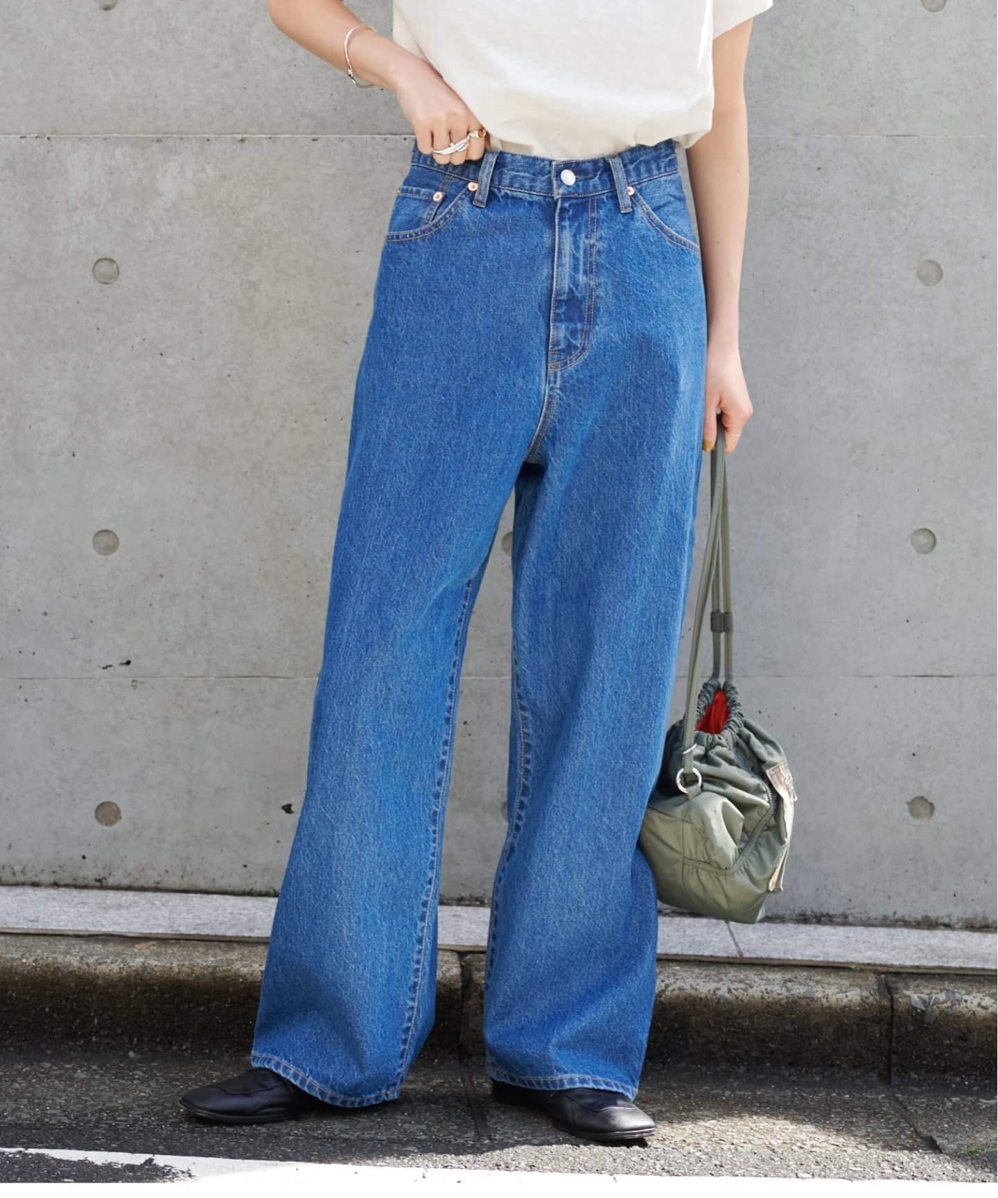 追加 ULTサマーデニムハイライズルーズ5PKT BLUE/NAVY（デニムパンツ