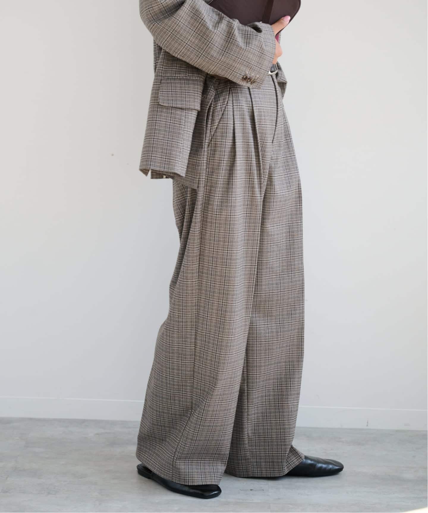 ≪予約≫ORDINARY CHECK タックワイドスラックス セットアップ対応