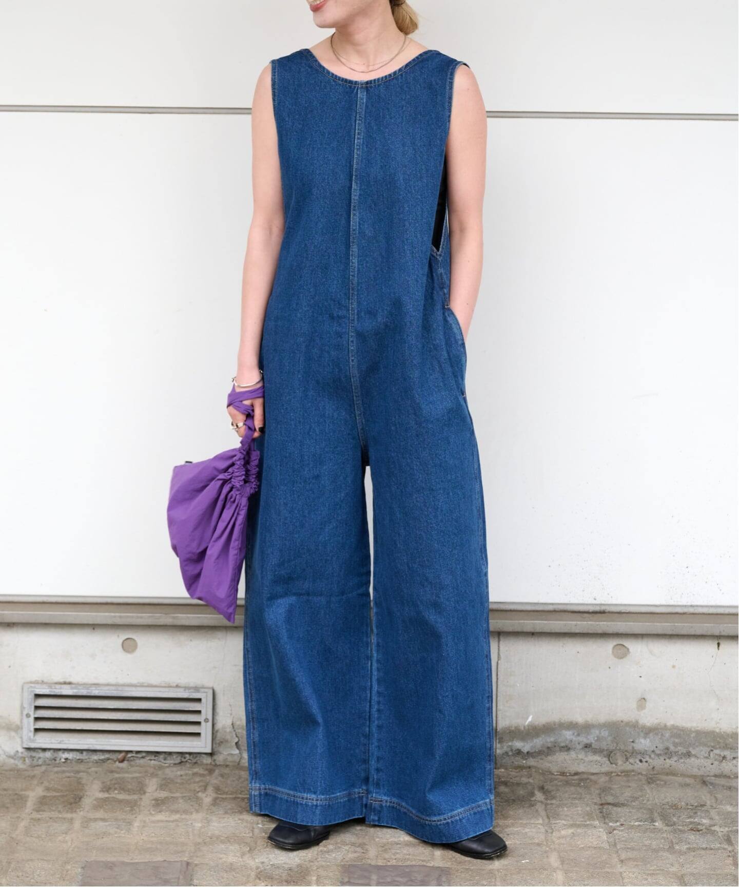 追加ULT デニムバックVネックオールインワン（つなぎ／オールインワン