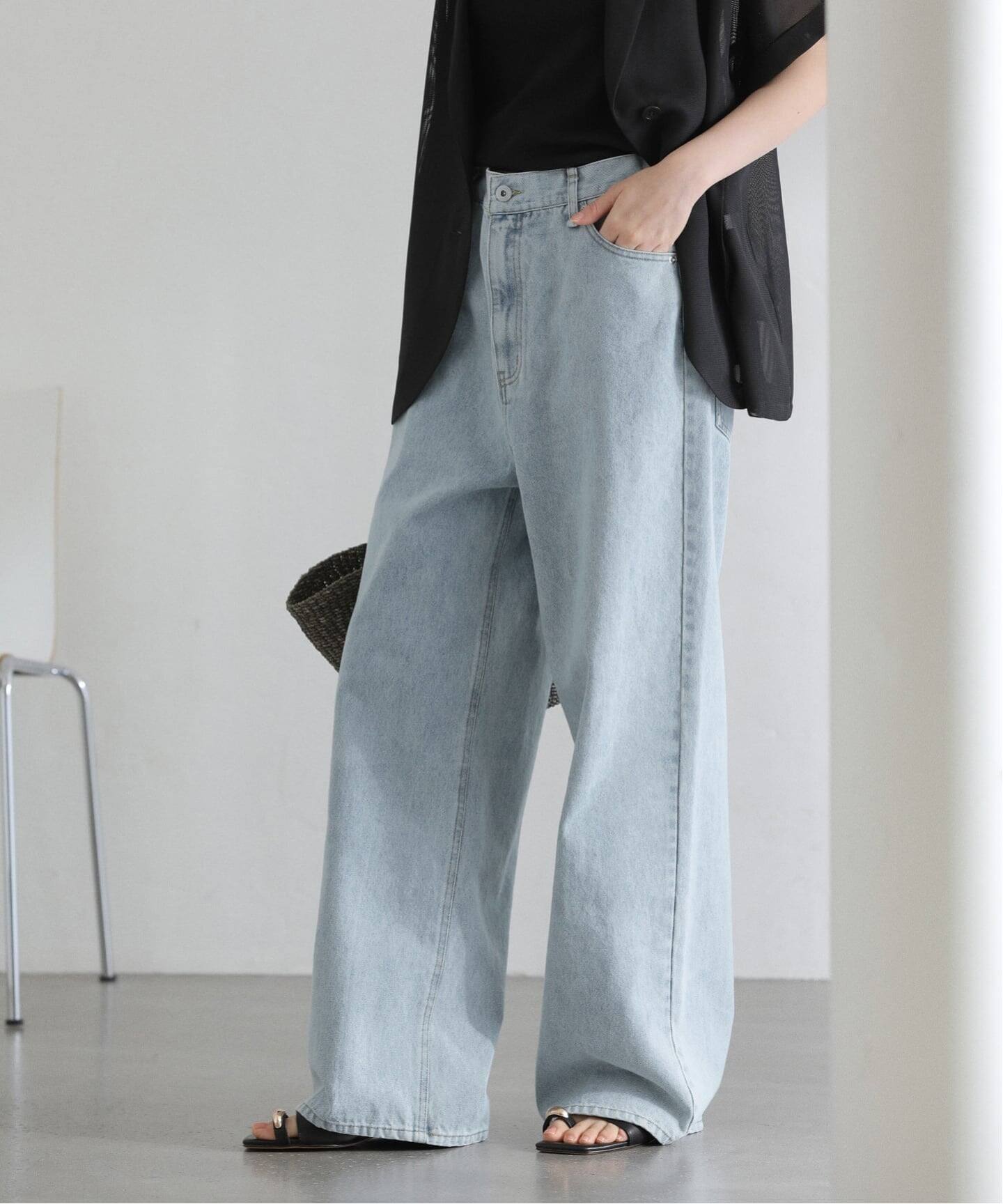 洗える】ドロストワイドデニムパンツ（デニムパンツ・ジーンズ）｜La