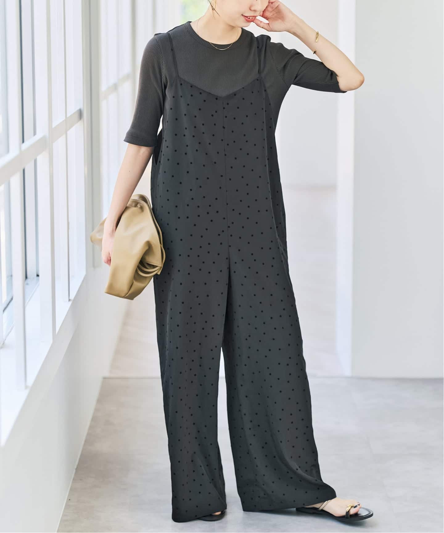 25SS spick&span フロッキードットキャミサロペット web限定36 追加》フロッキードットキャミサロペット（サロペット／オーバーオール
