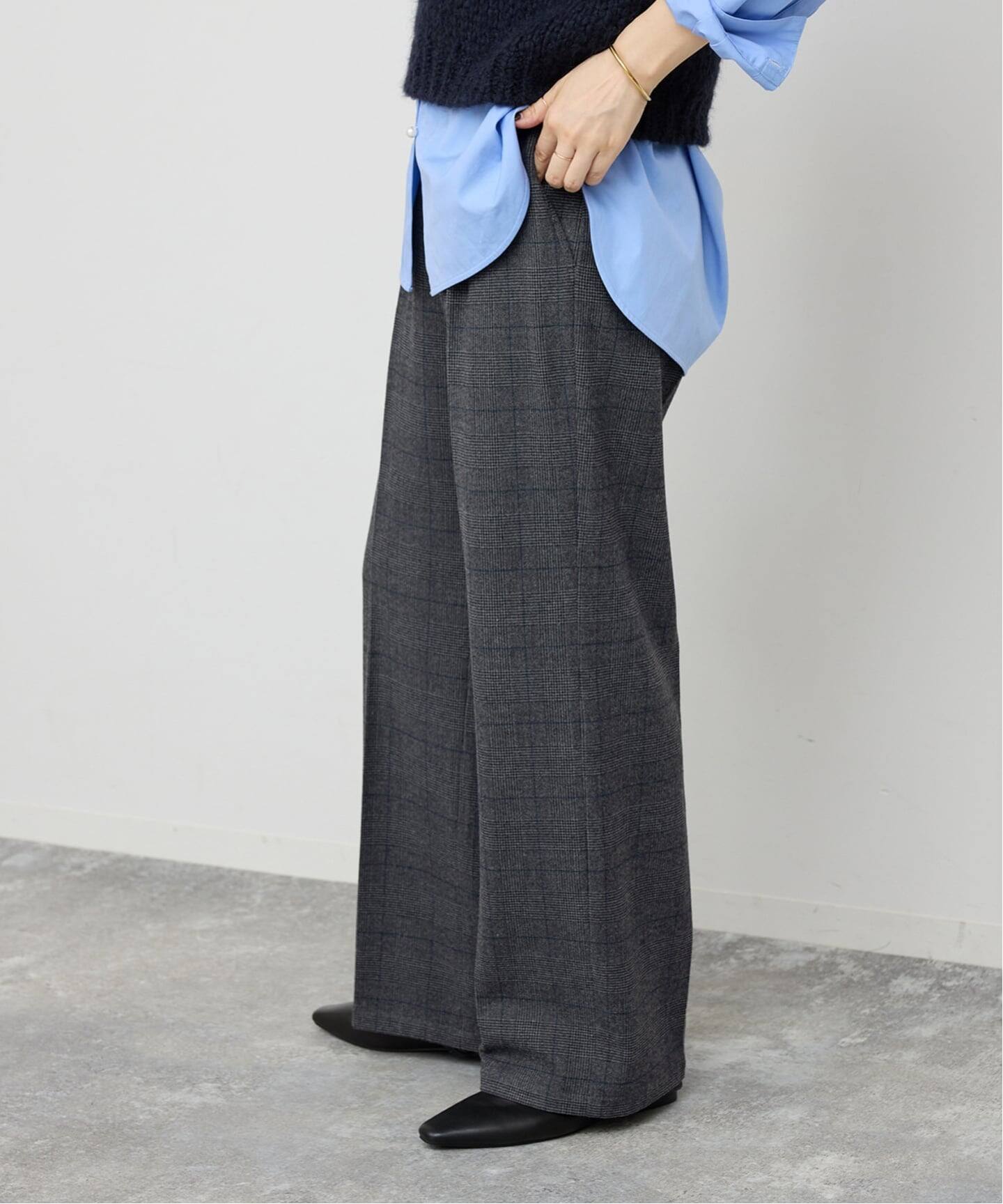 手洗い可 / 追加予約》グレンチェック起毛タックストレートパンツ