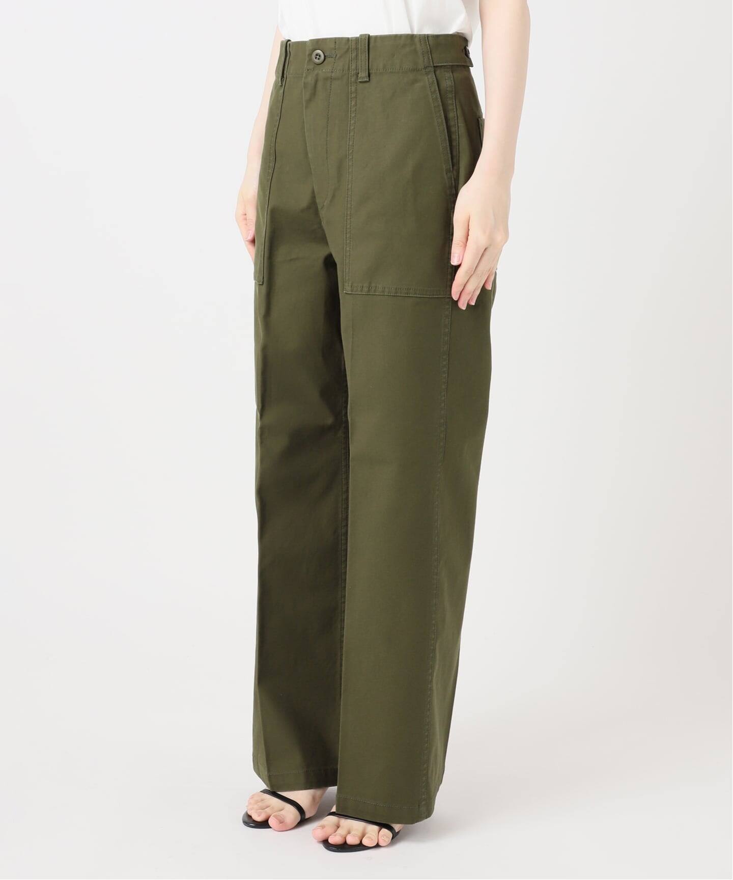 【Spick and Span】バックサテンカーゴワイドパンツ　カーキ　38 予約》バックサテンストレッチベイカーパンツ（カーゴパンツ）｜Spick