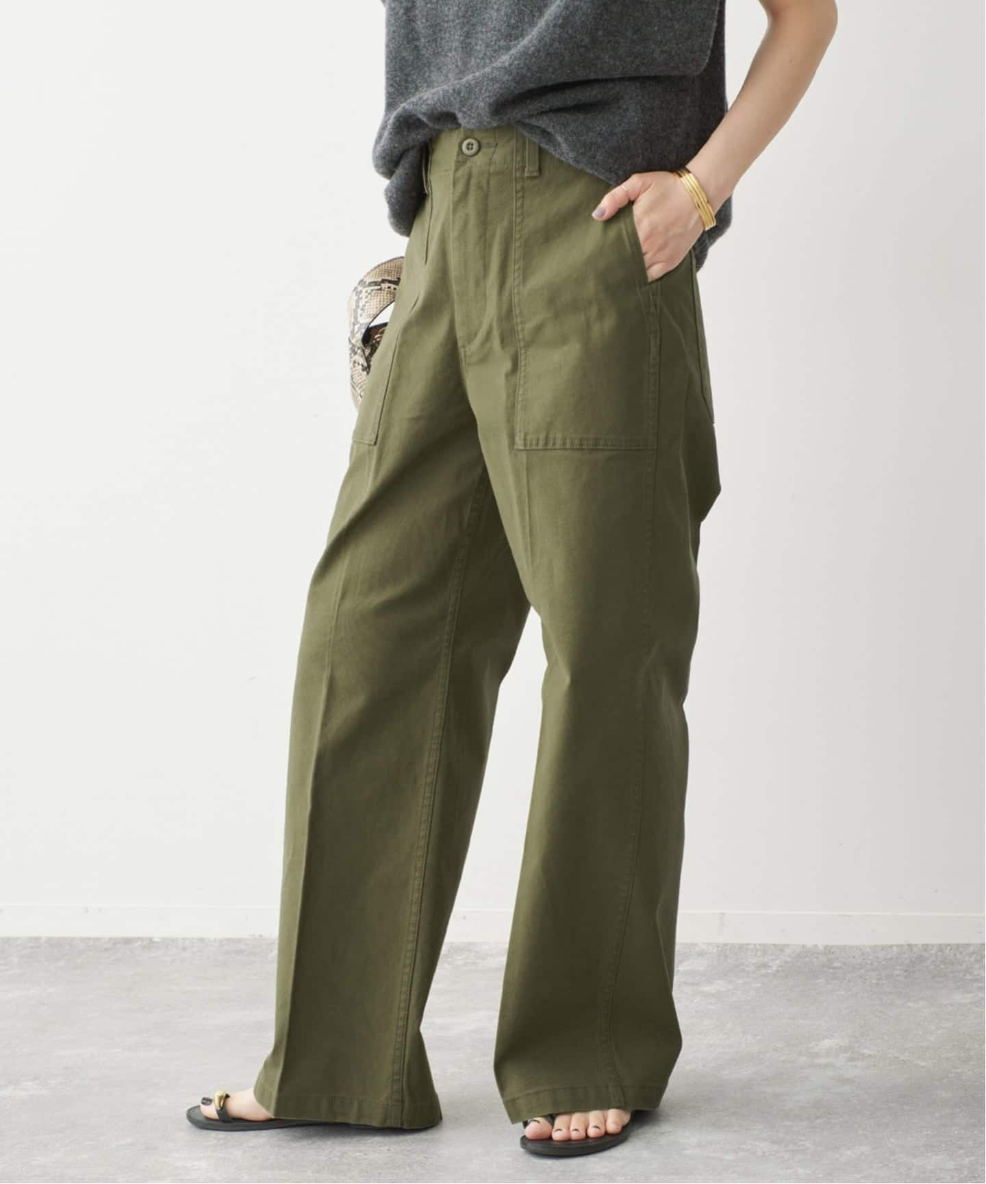 ☆Mi0512☆【Spick and Span】バックサテンカーゴ 予約》バックサテンストレッチベイカーパンツ（カーゴパンツ）｜Spick