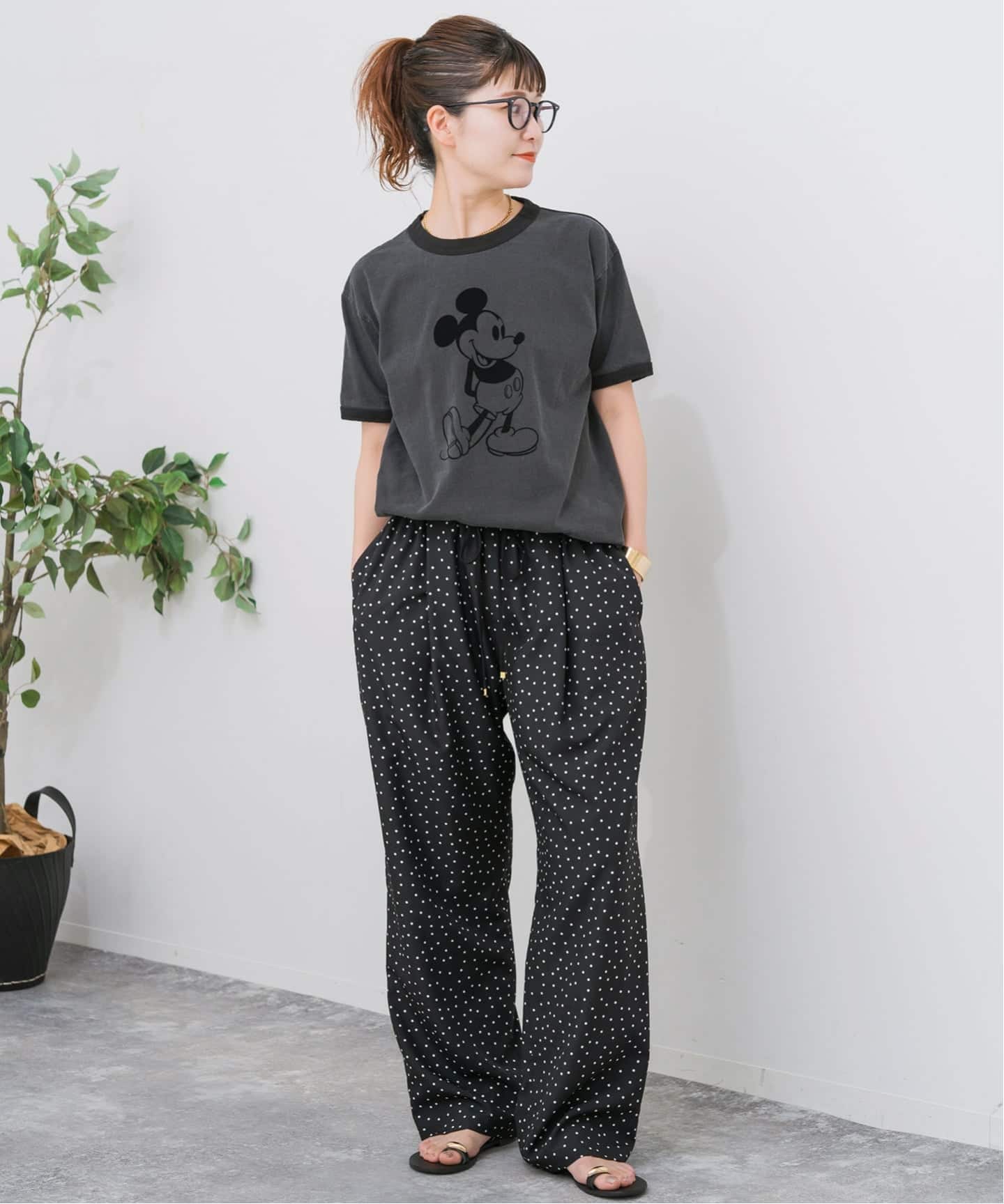 新品♥スピックアンドスパン ドットプリントイージーストレートパンツ ブラック38 WEB限定 / 追加》ドットプリントイージーストレートパンツ（スラックス