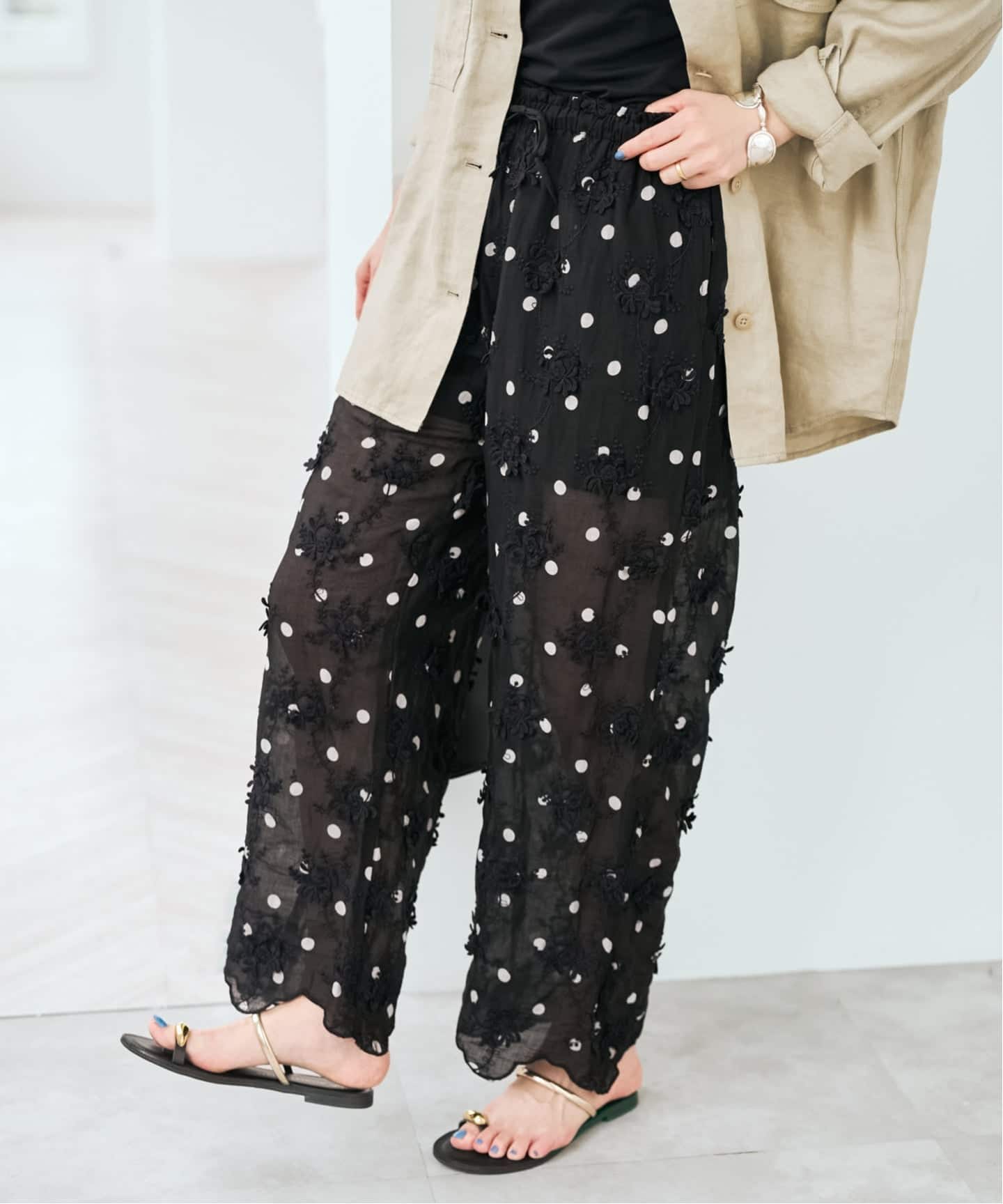 追加》crinkle crinkle crinkle 3D embroidery dot pants（その他