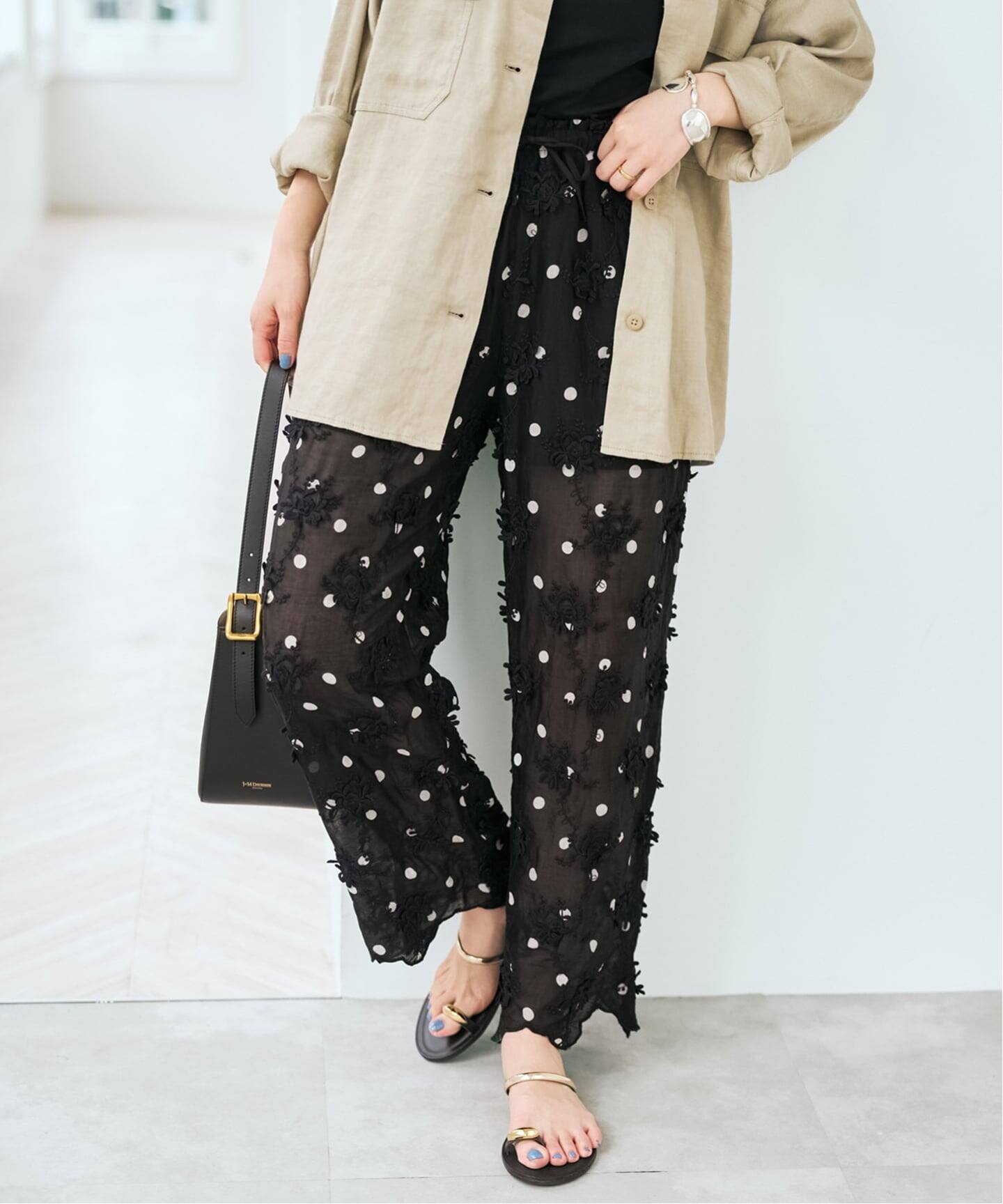 追加》crinkle crinkle crinkle 3D embroidery dot pants（その他