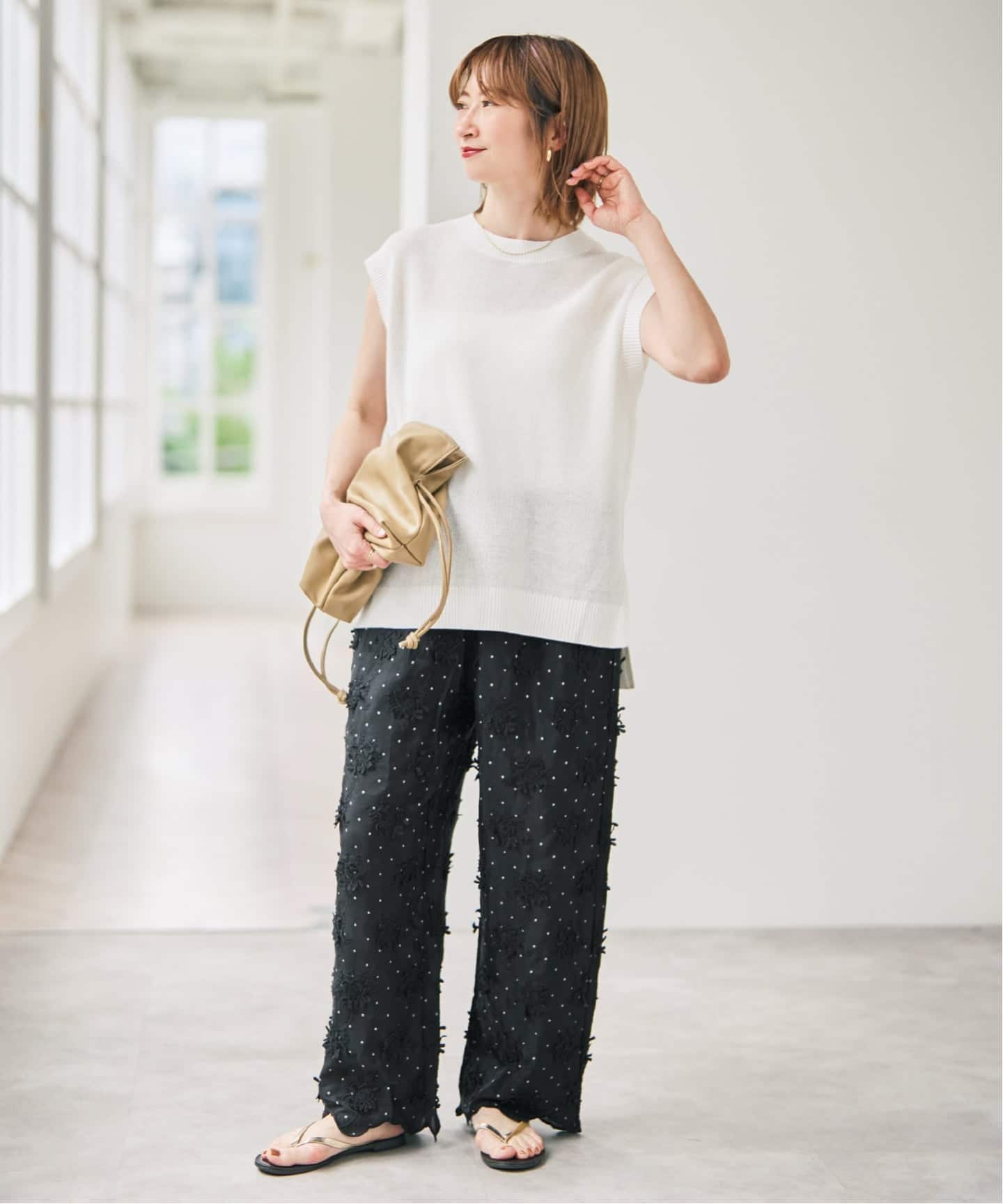 予約》crinkle crinkle crinkle dot 3D rayon shuntang easy pants