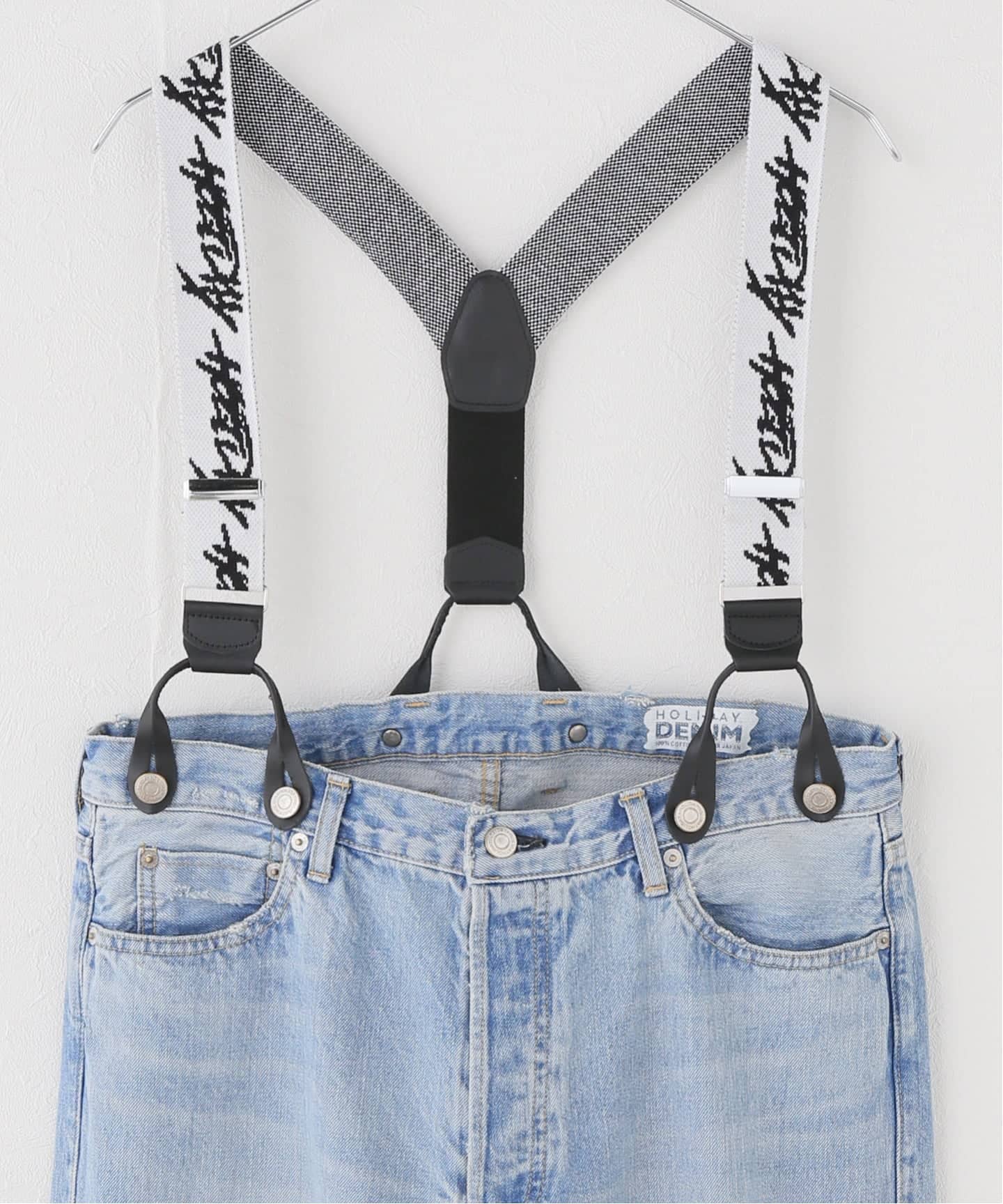 一部店舗+WEB限定》HOLIDAY/ホリデイ DAMAGE DENIM SUSPENDER PANTS
