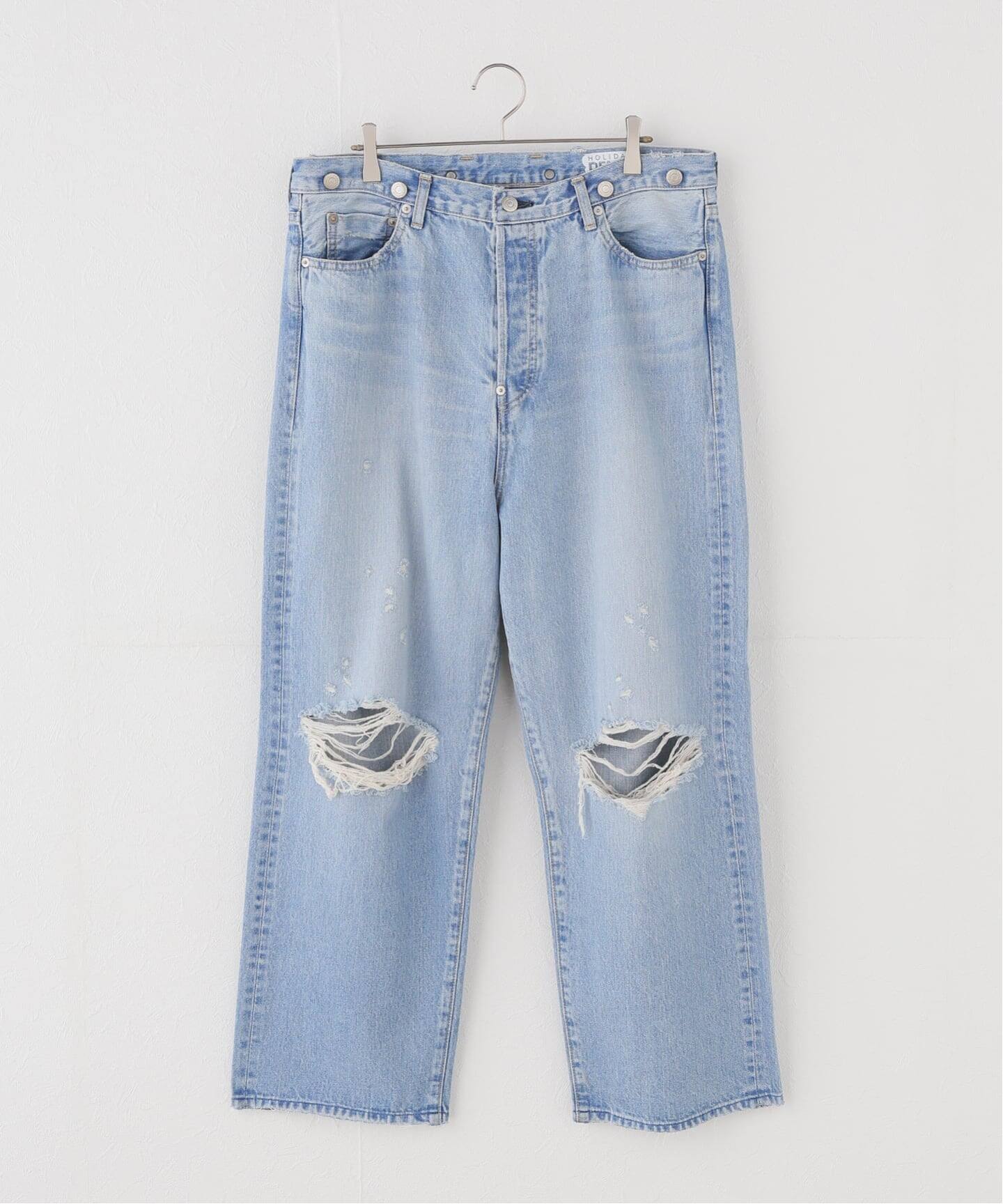 一部店舗+WEB限定》HOLIDAY/ホリデイ DAMAGE DENIM SUSPENDER PANTS