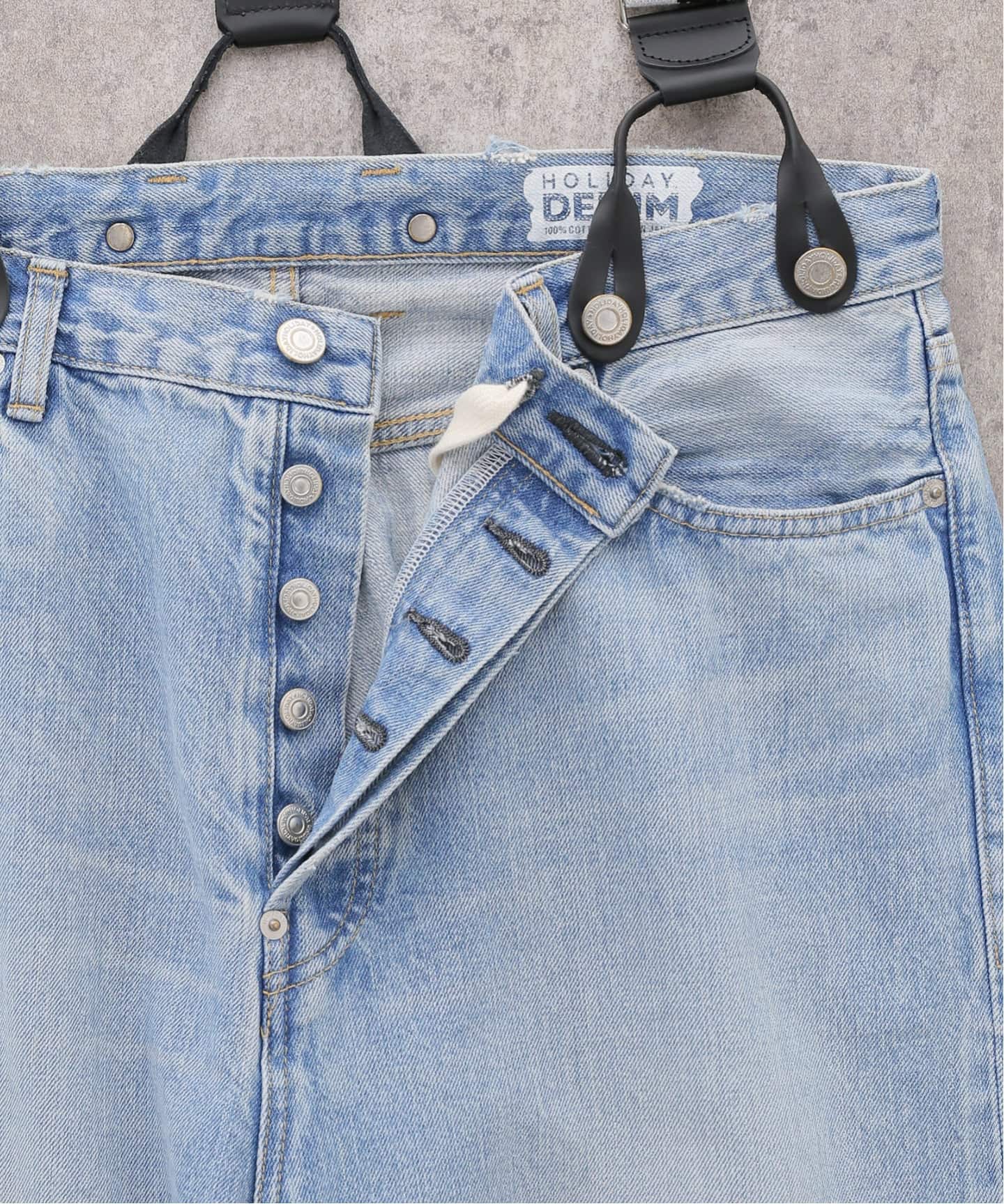 一部店舗+WEB限定》HOLIDAY/ホリデイ DAMAGE DENIM SUSPENDER PANTS