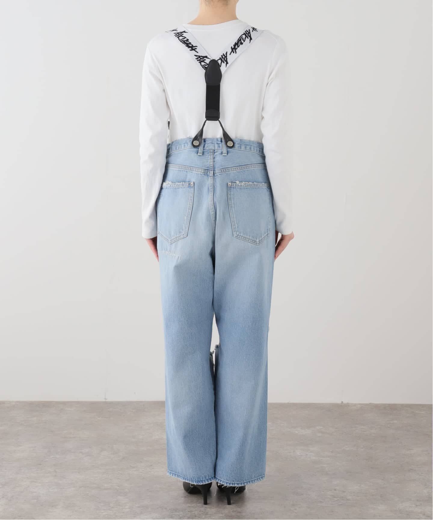一部店舗+WEB限定》HOLIDAY/ホリデイ DAMAGE DENIM SUSPENDER PANTS