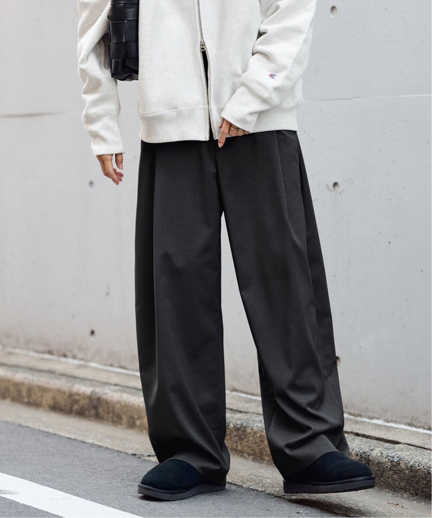≪洗える / 追加≫タックカーブバックゴムパンツ（スラックス