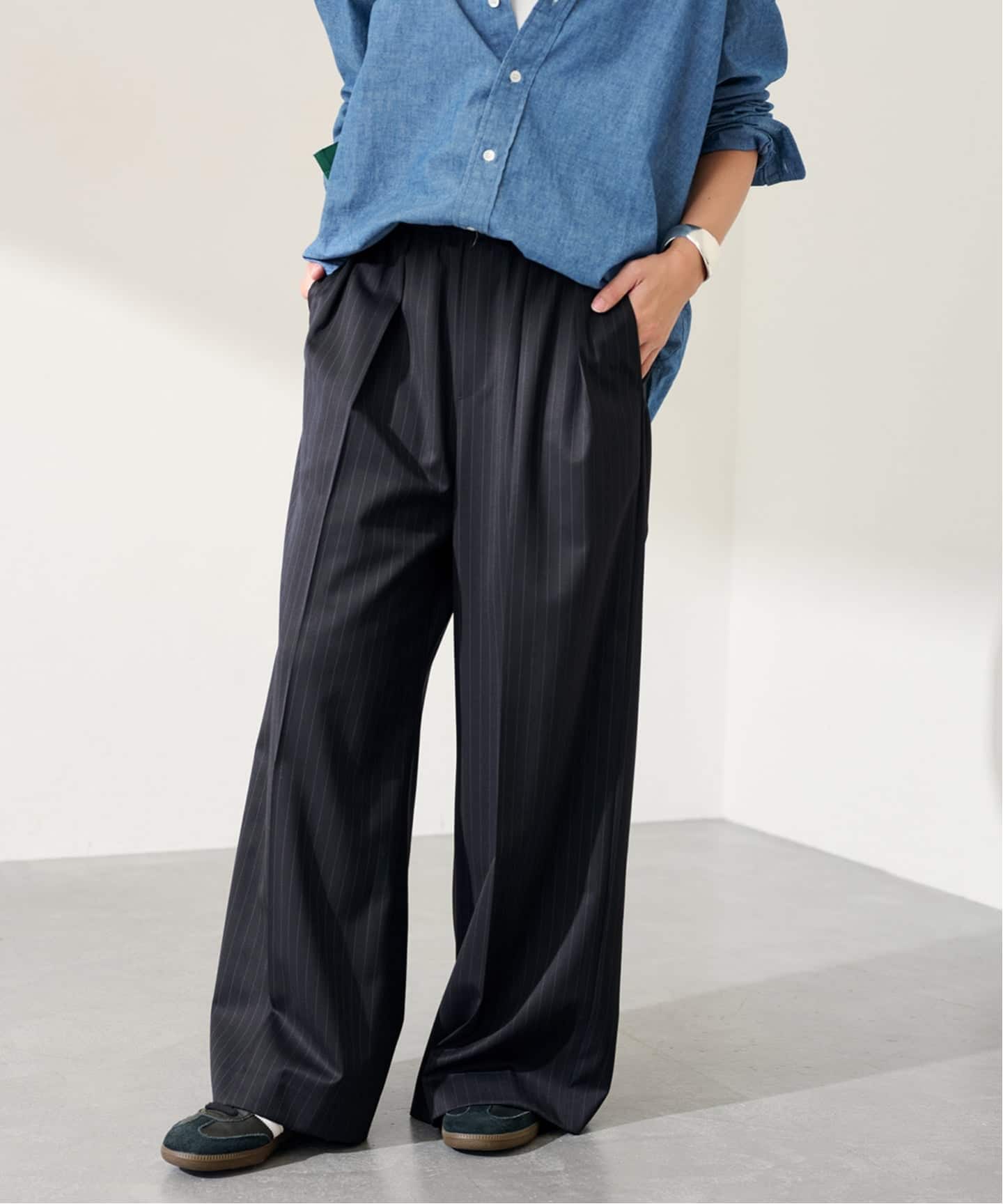 ≪予約≫TWストライプワイドパンツ（スラックス）｜FRAMeWORK