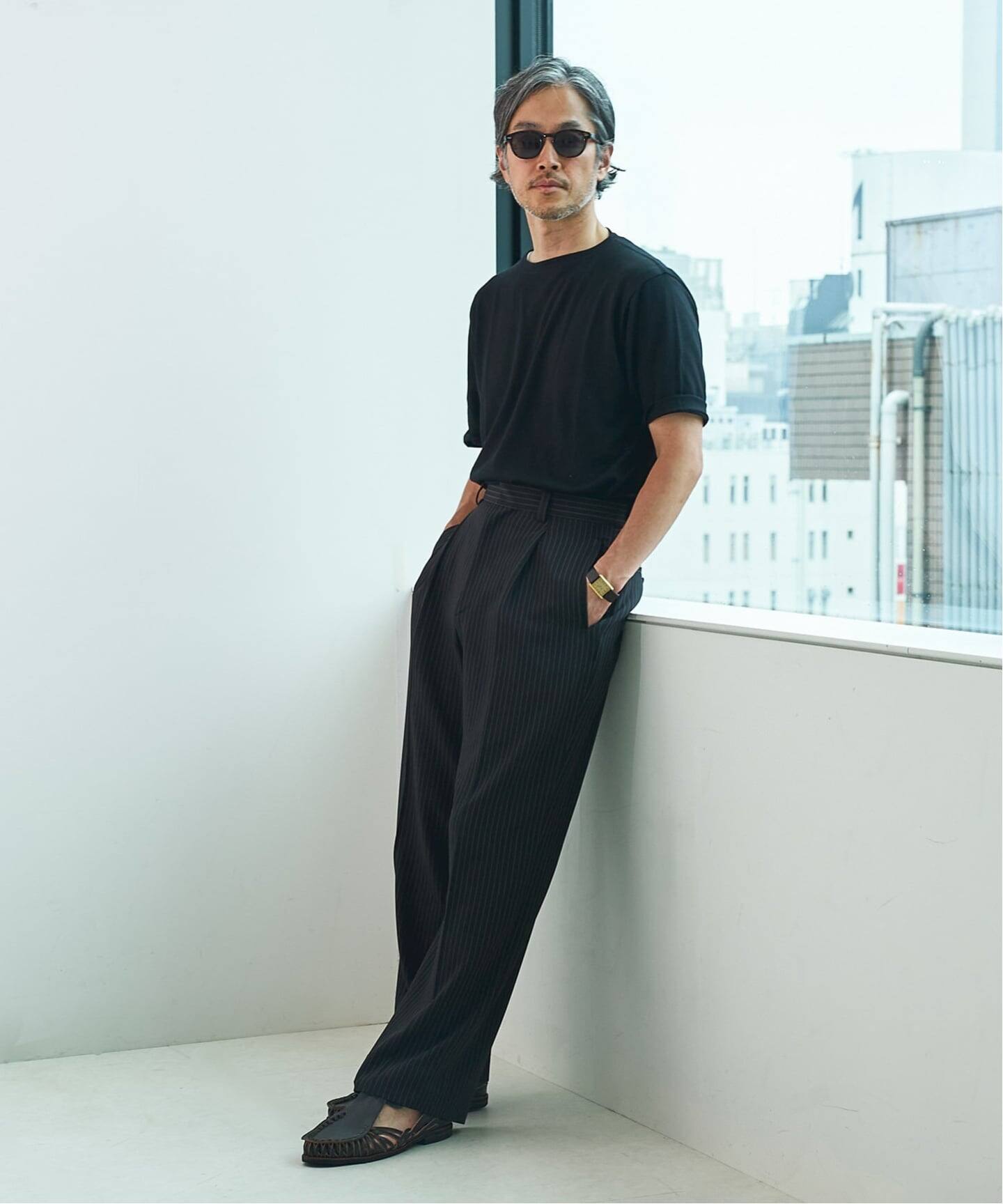 エディフィス　ストライプ サイド アジャスト ワイド パンツ　M 今期完売品 ストライプ サイド アジャスト ワイド パンツ（その他パンツ