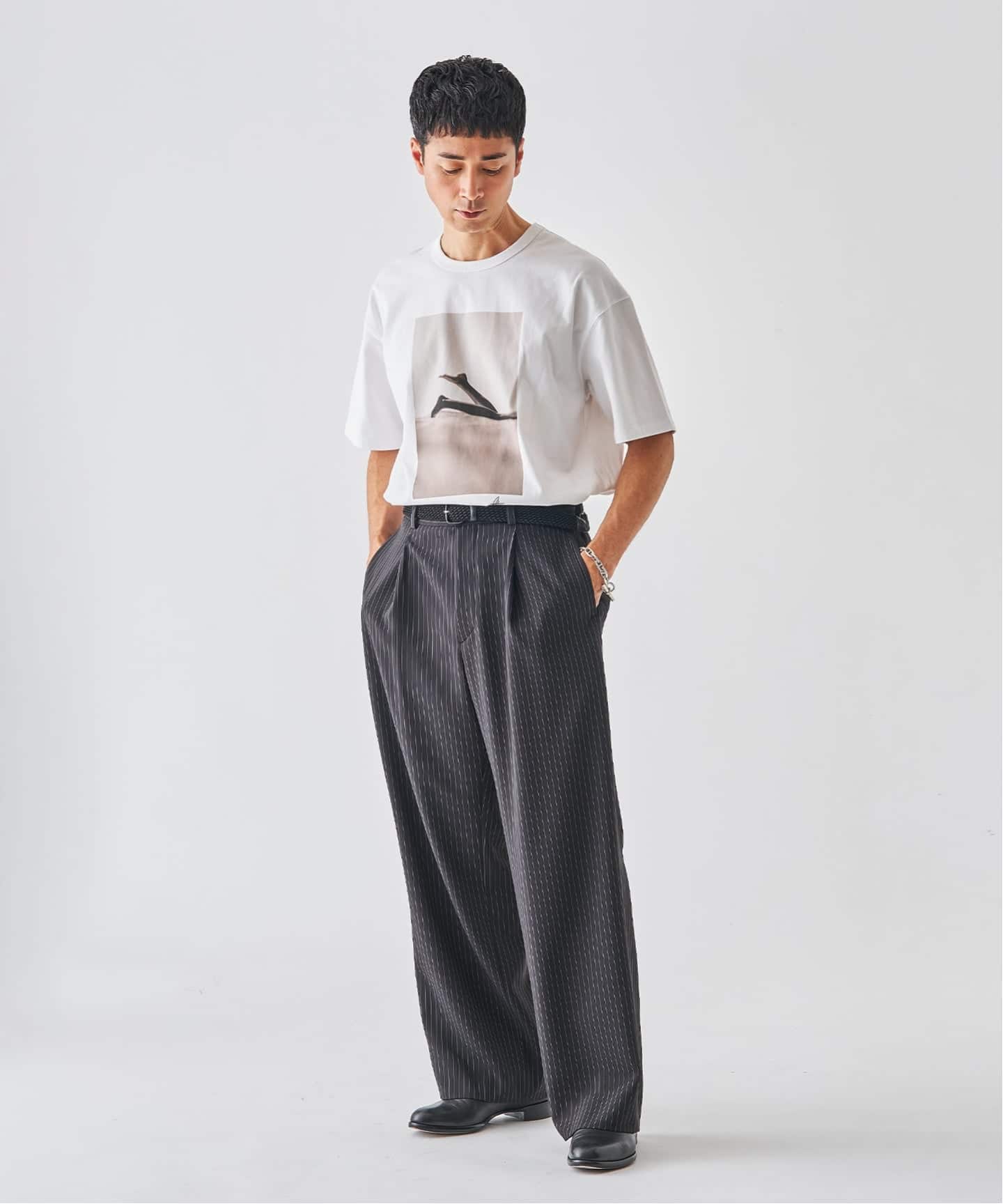 追加予約》ストライプ サイド アジャスト ワイド パンツ（スラックス